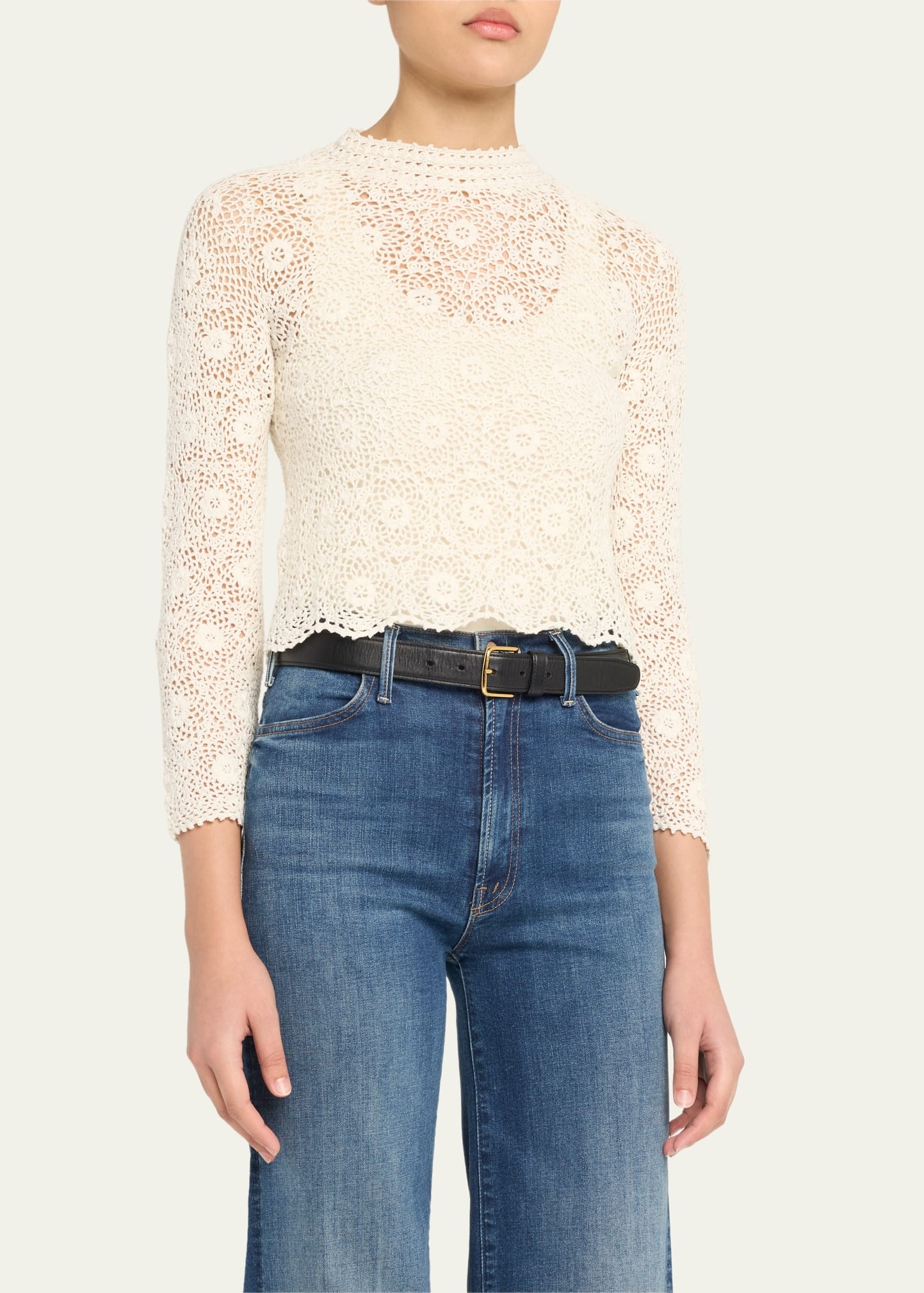 Gibson Scallop Floral Lace Sweater - 4
