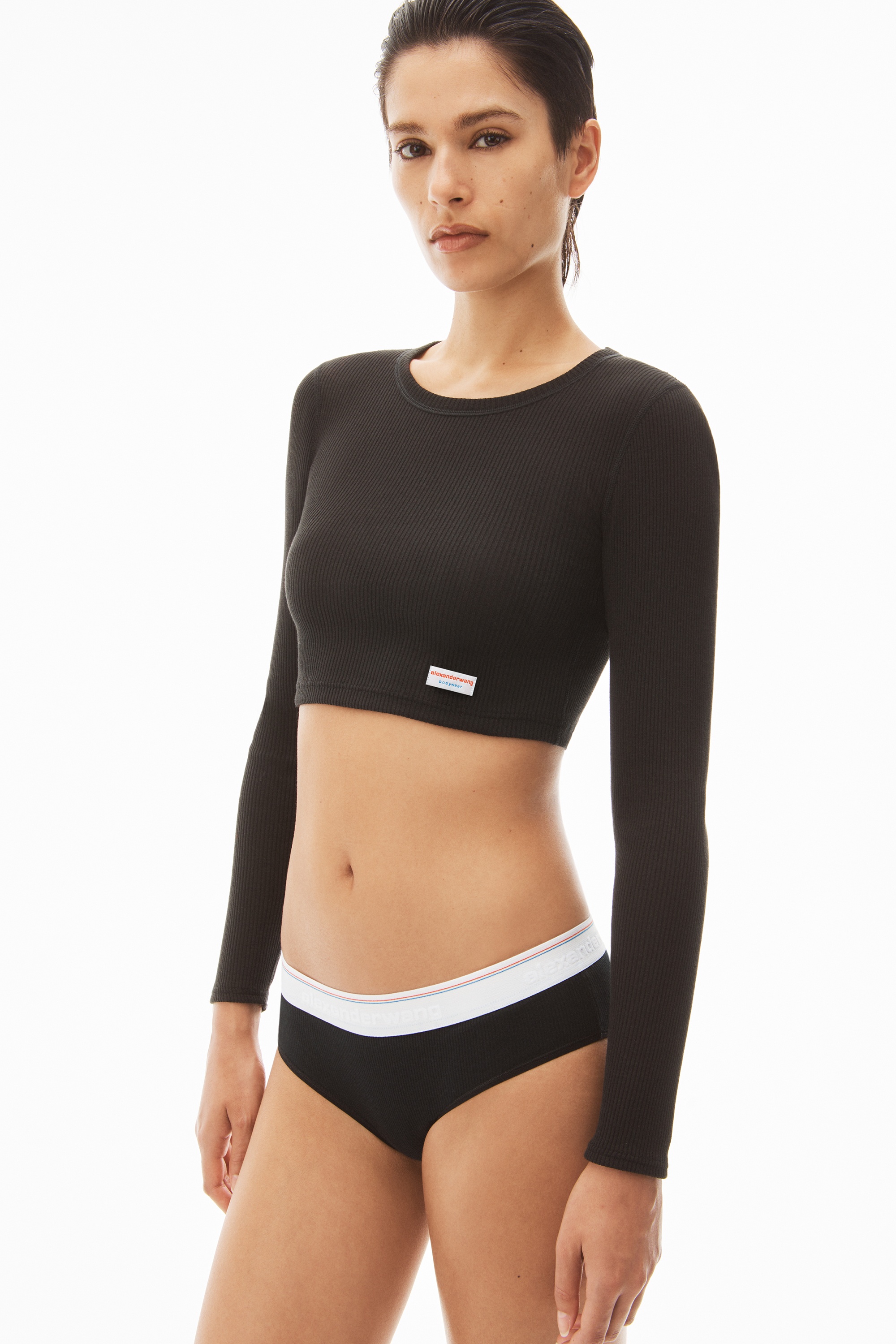 Cropped Long-Sleeve Tee in Ribbed Cotton Jersey - 3