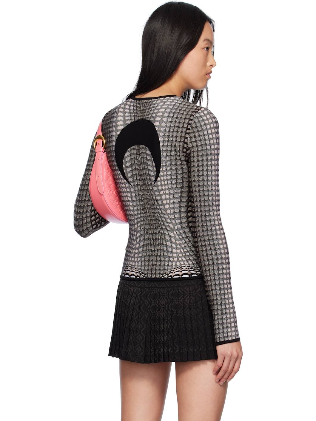 Gray Moon Skin Jacquard Knit Fitted Sweater - 3
