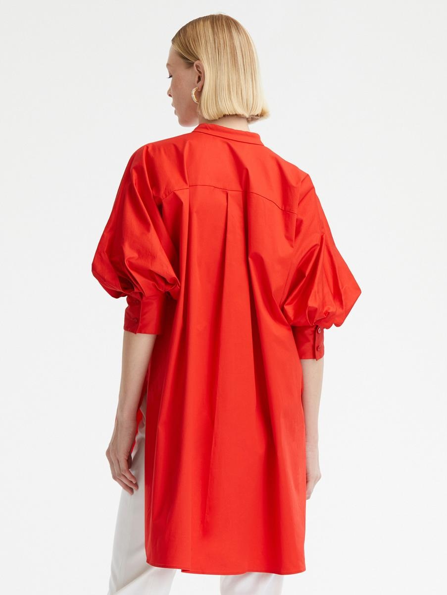 PUFF SLEEVE BUTTON FRONT OVERSIZED BLOUSE - 4