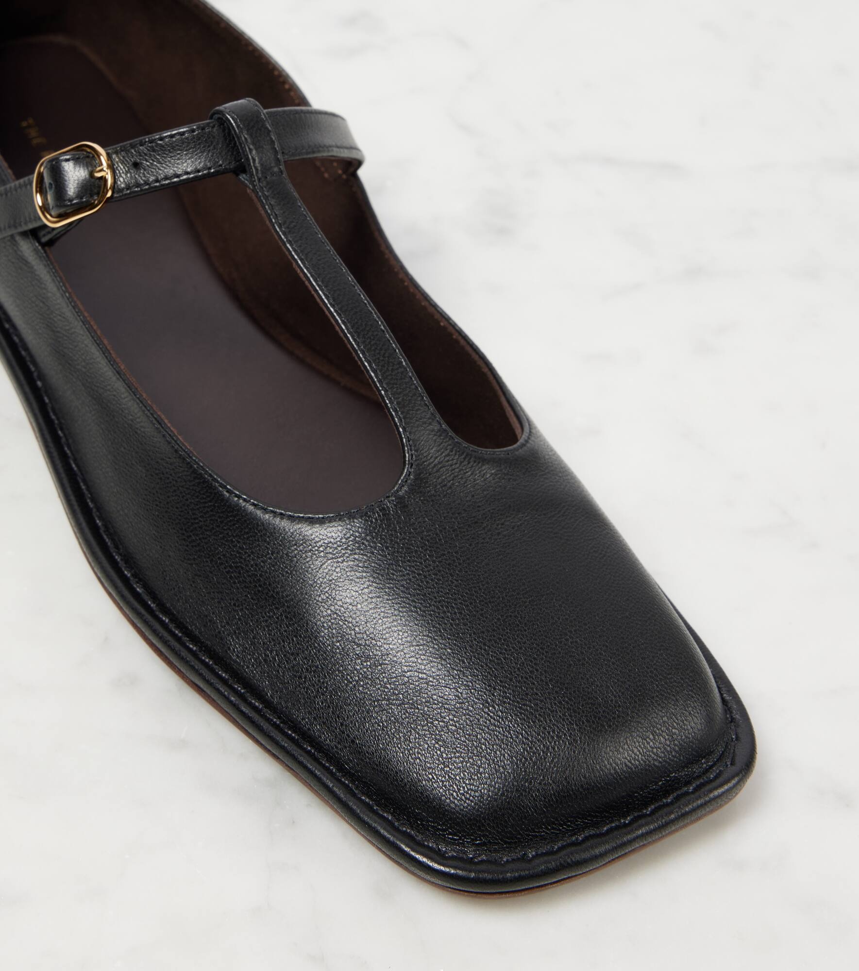 Square T-Strap leather flats - 5