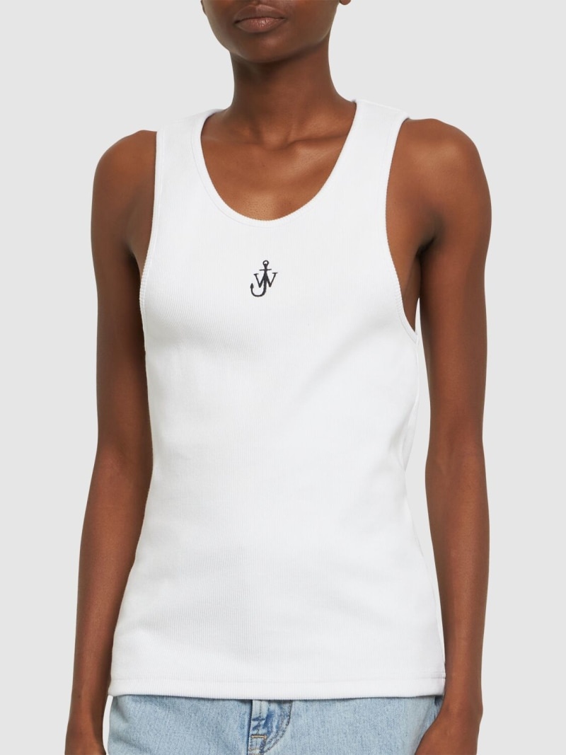 Logo embroidered ribbed jersey top - 3