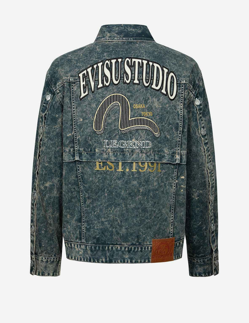 EVISU Multi-Print and Embroidery Acid-Wash Fashion Fit Denim Jacket outlook