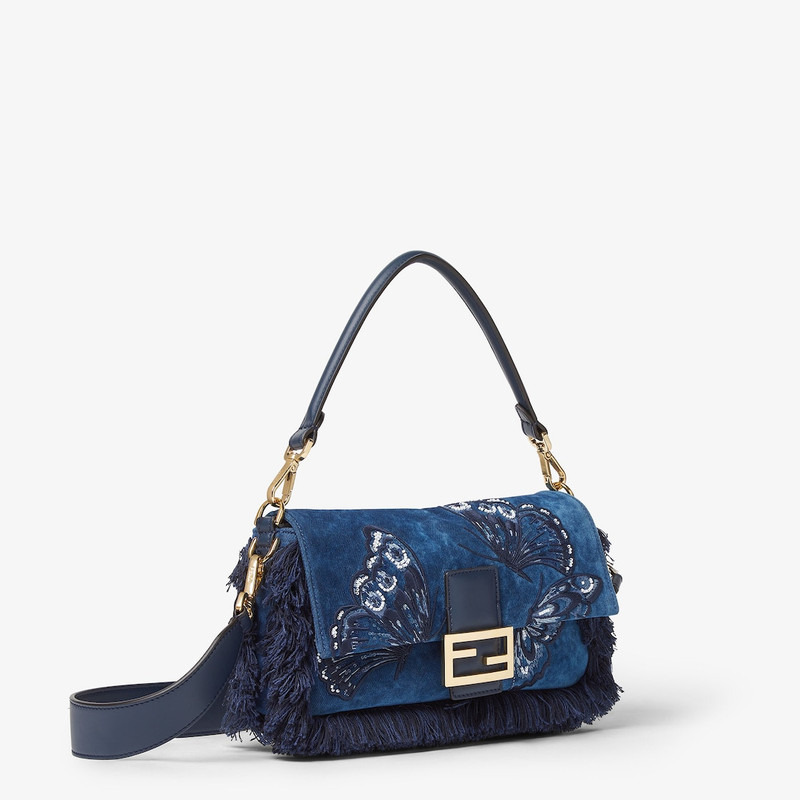 Baguette® Blue flocked denim bag with Night Butterfly embroidery 4