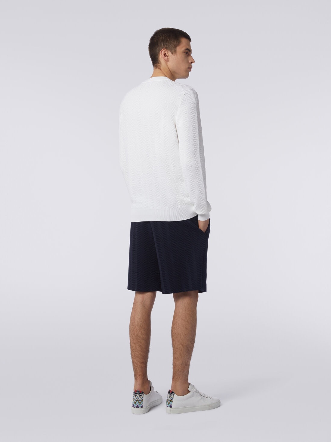 Cotton chevron crew-neck pullover - 4
