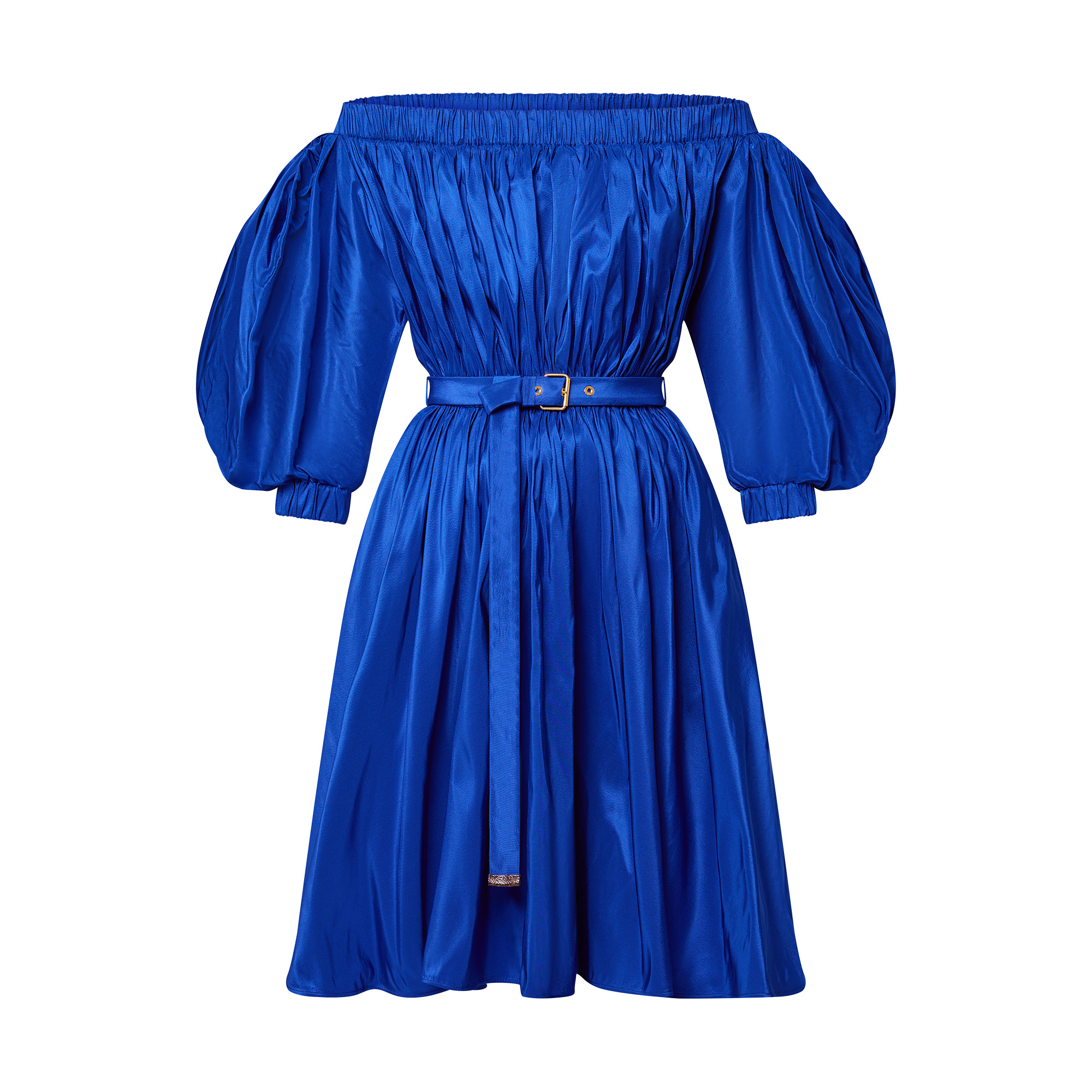 Off-the-Shoulder Plissé Dress - 1