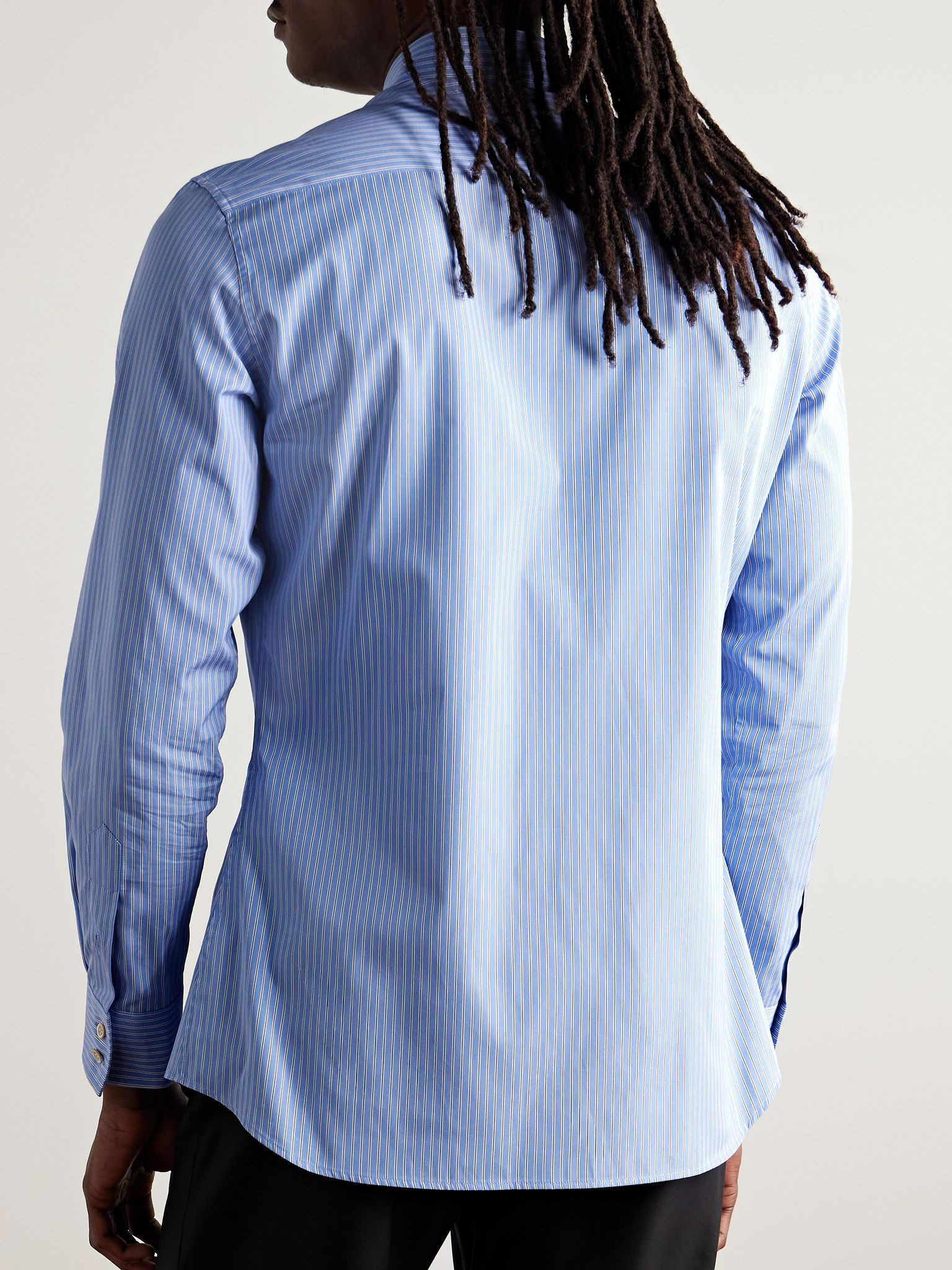 Slim-Fit Striped Cotton Shirt Blue - 4