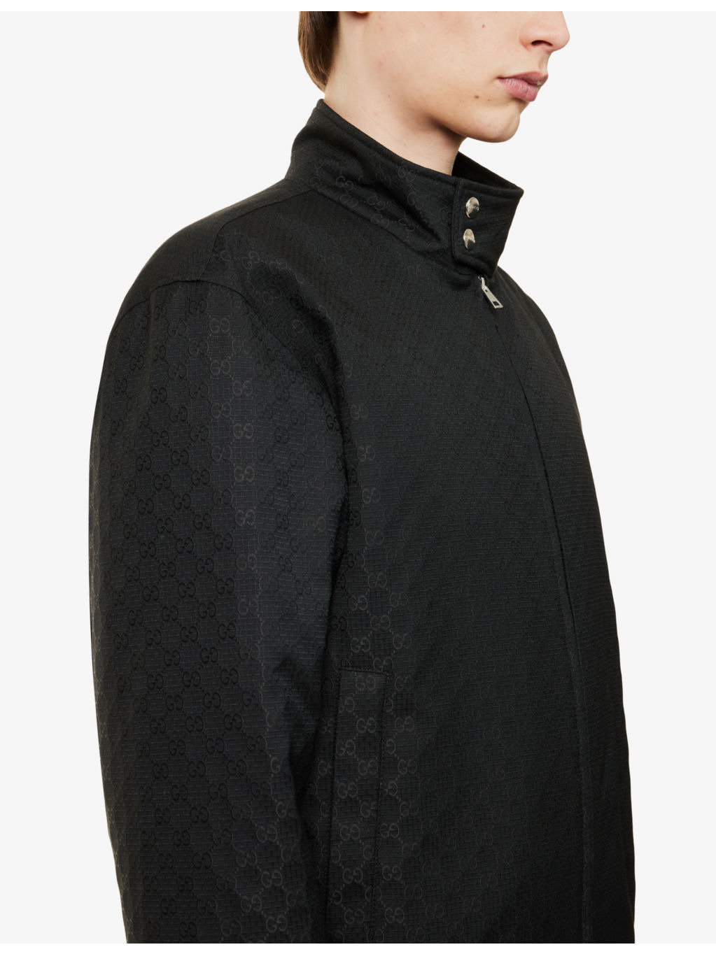 Monogram-print two-zip-pockets relaxed-fit woven-blend jacket - 5
