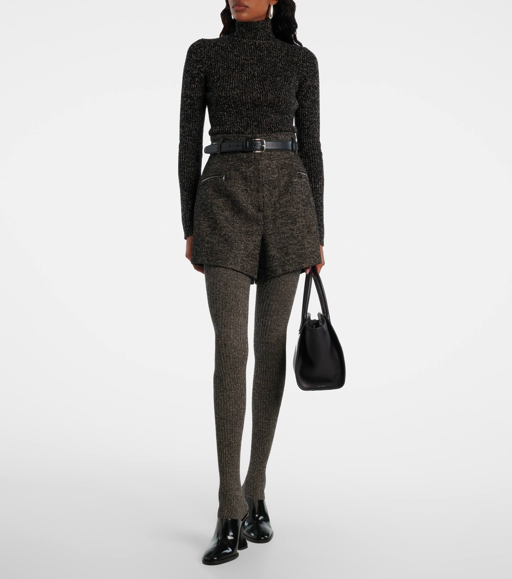Herringbone wool-blend shorts - 5