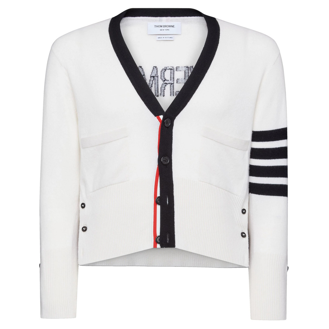 Cashmere Nevermore Intarsia 4-Bar Classic Short Cardigan - 1