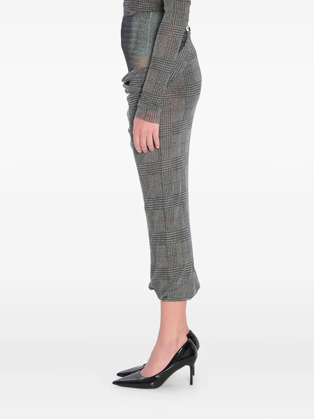 Jean Paul Gaultier Women Mesh Skirt Double Layer Printed "Body Shadow" And "Prince Of Wales" - 4