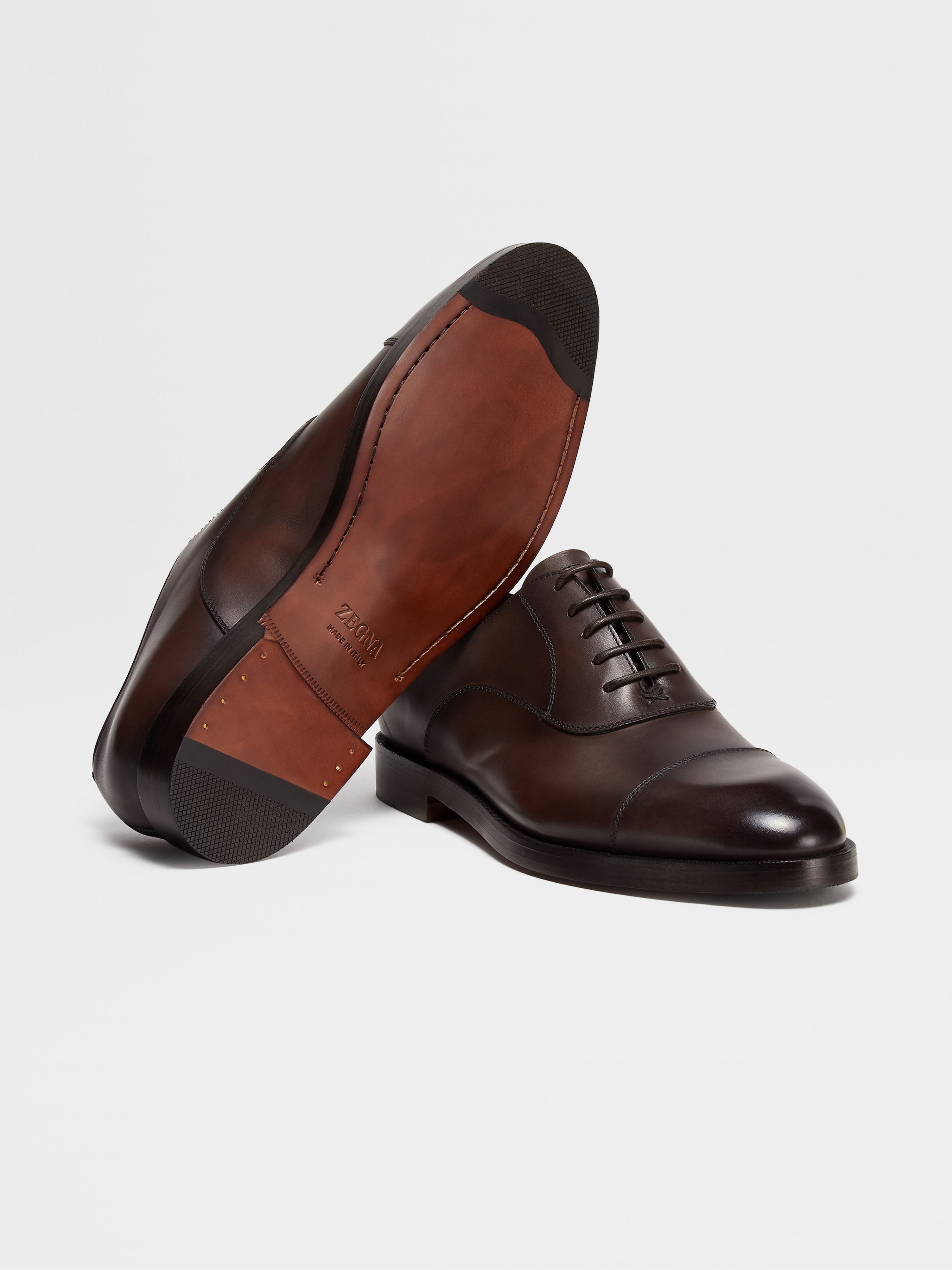 DARK BROWN LEATHER TORINO OXFORD SHOES - 2