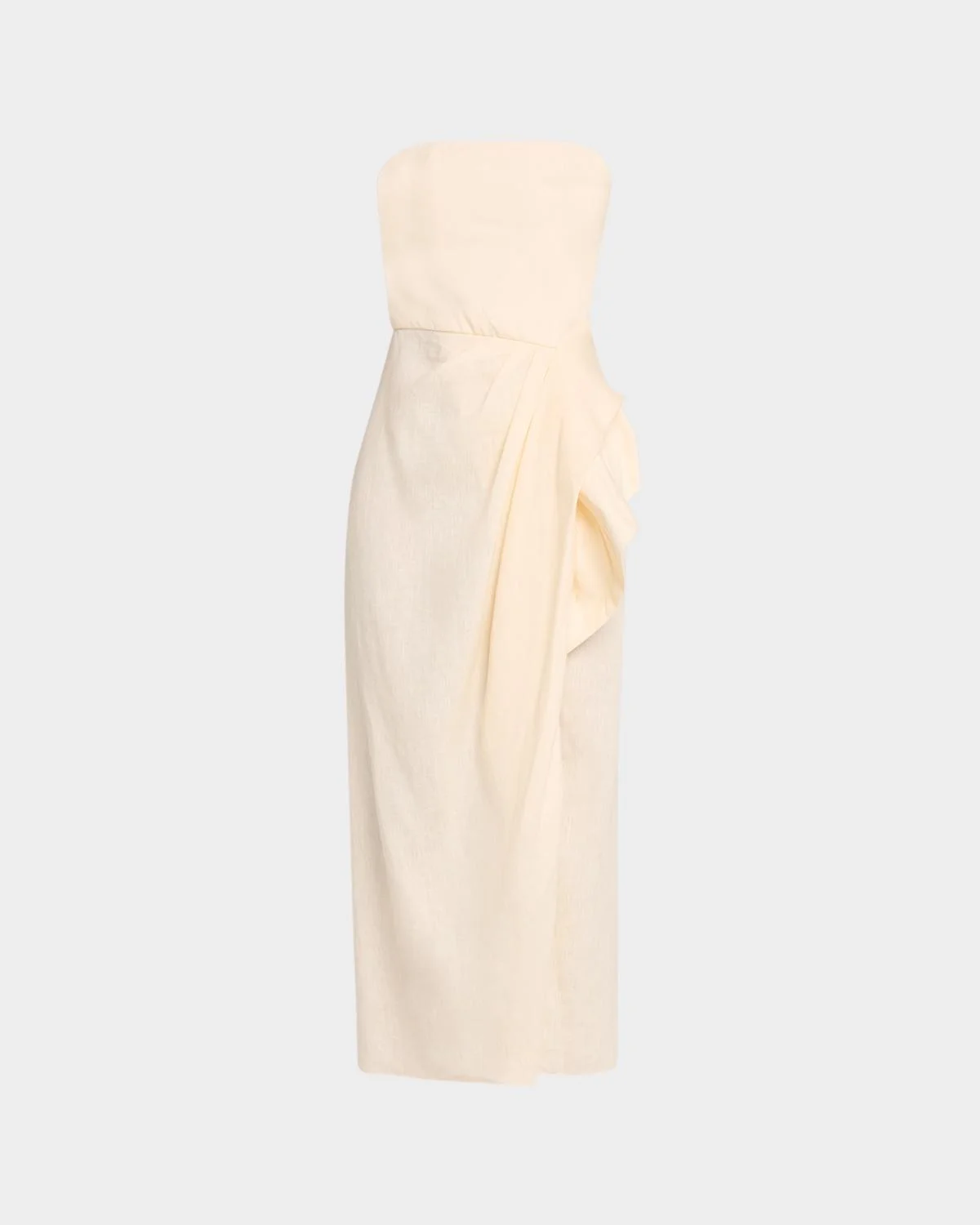 Ethereal Strapless Draped Linen Slit Maxi Dress - 1