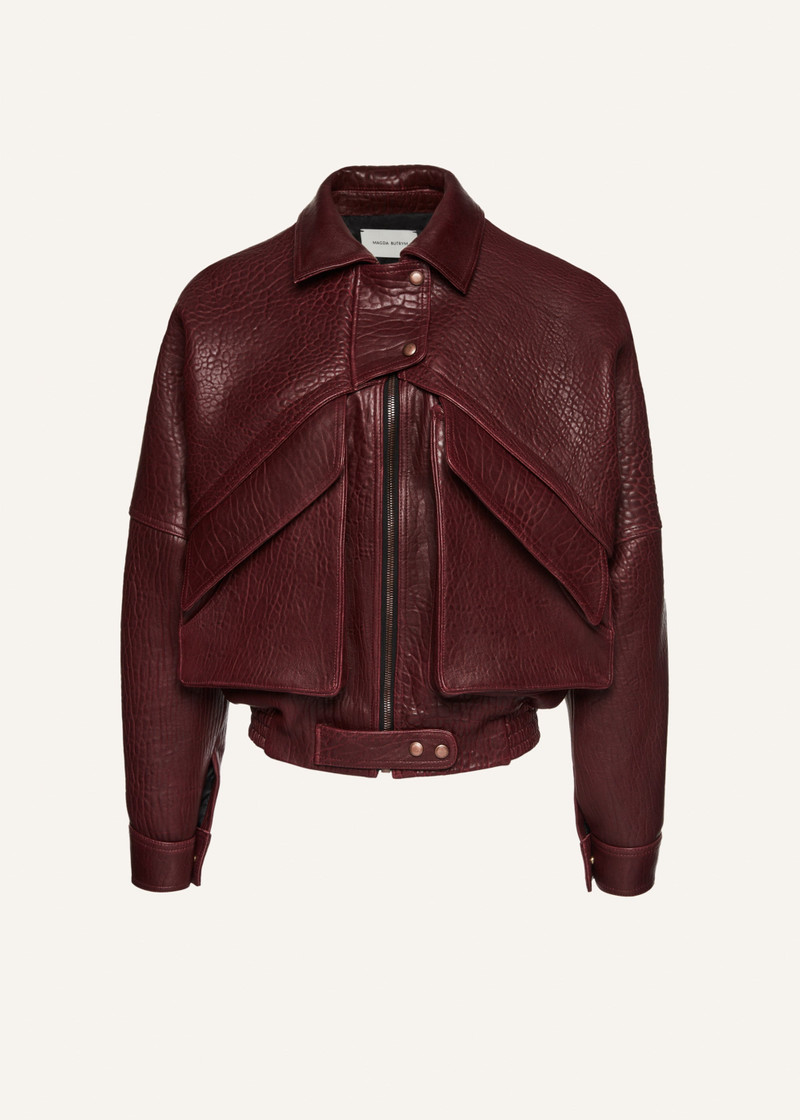 Vintage leather bomber jacket in embossed burgundy 1