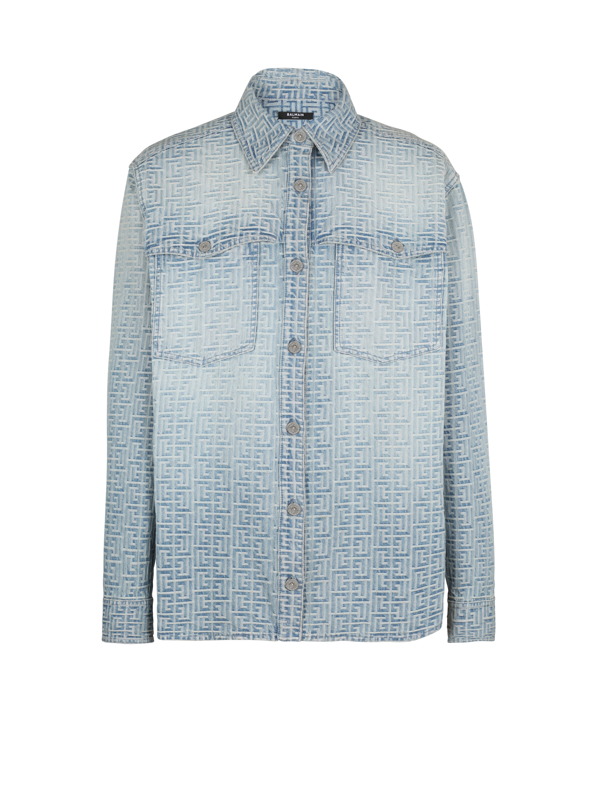 Monogrammed jacquard denim shirt - 1