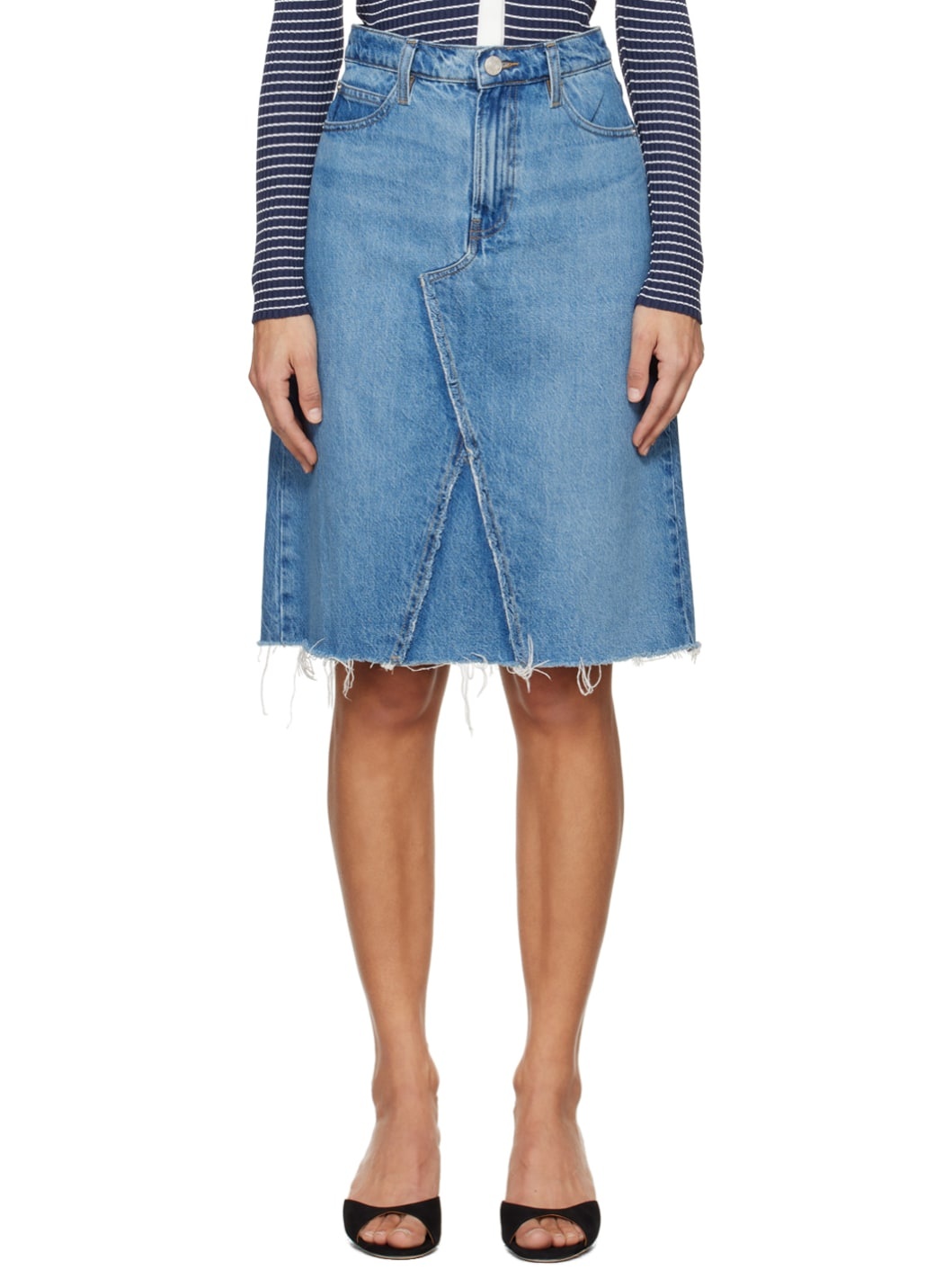 Blue Deconstructed Denim Midi Skirt - 1