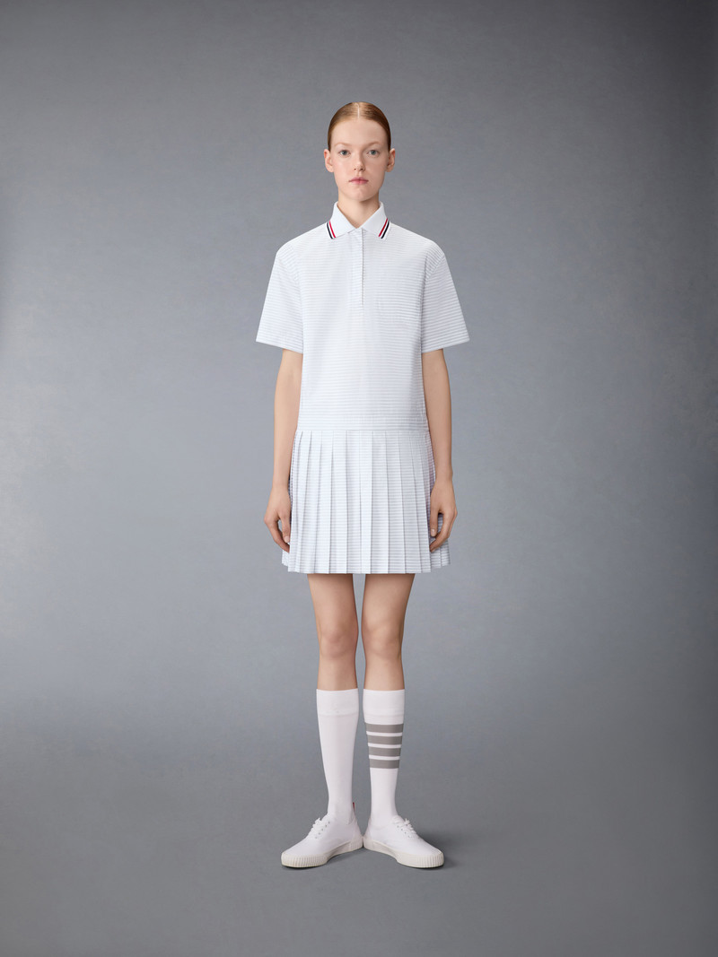 Thom Browne HAIRLINE 4-BAR PLEATED POLO MINI DRESS outlook