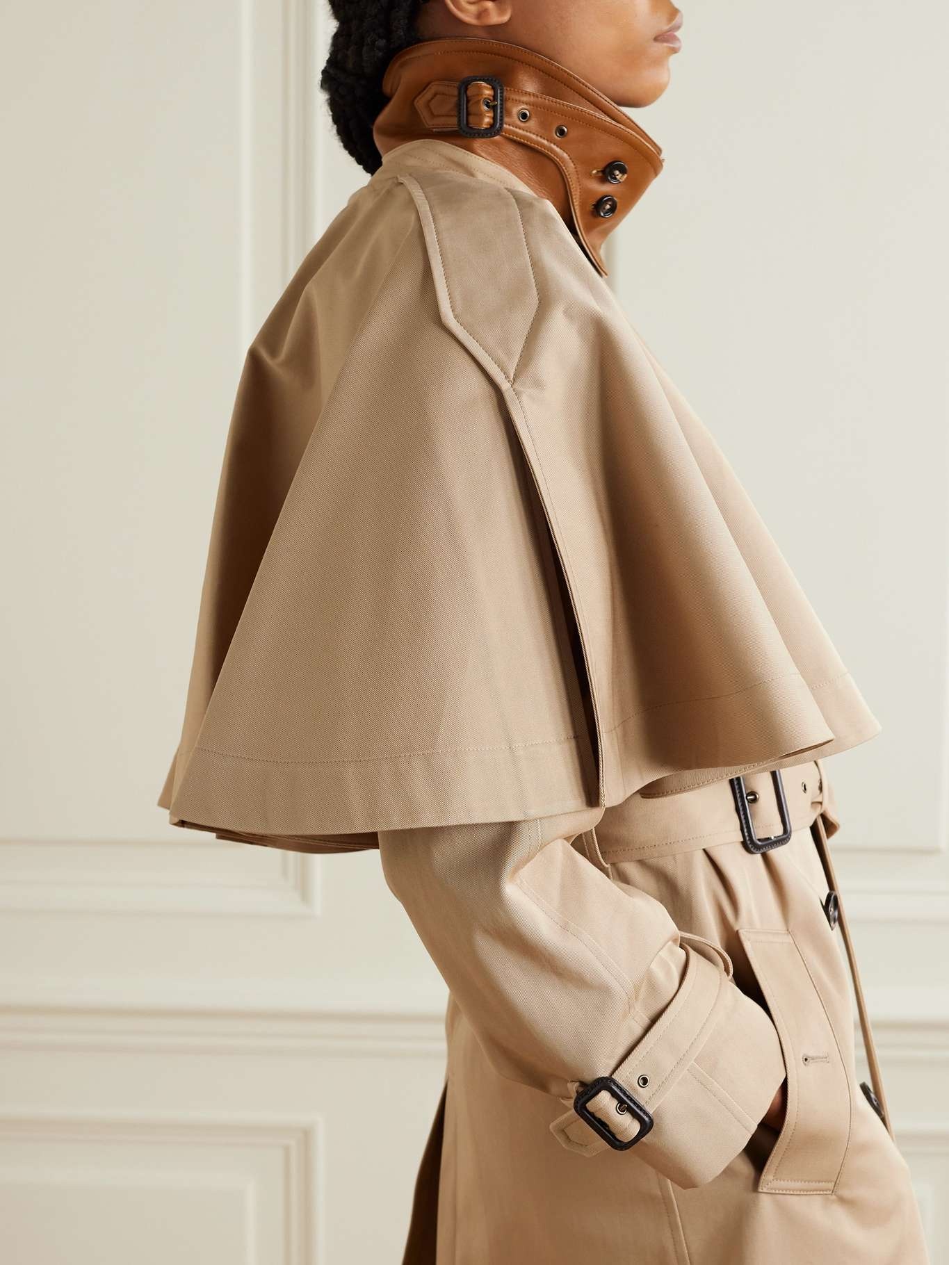 Chloé Layered leather-trimmed organic cotton-gabardine