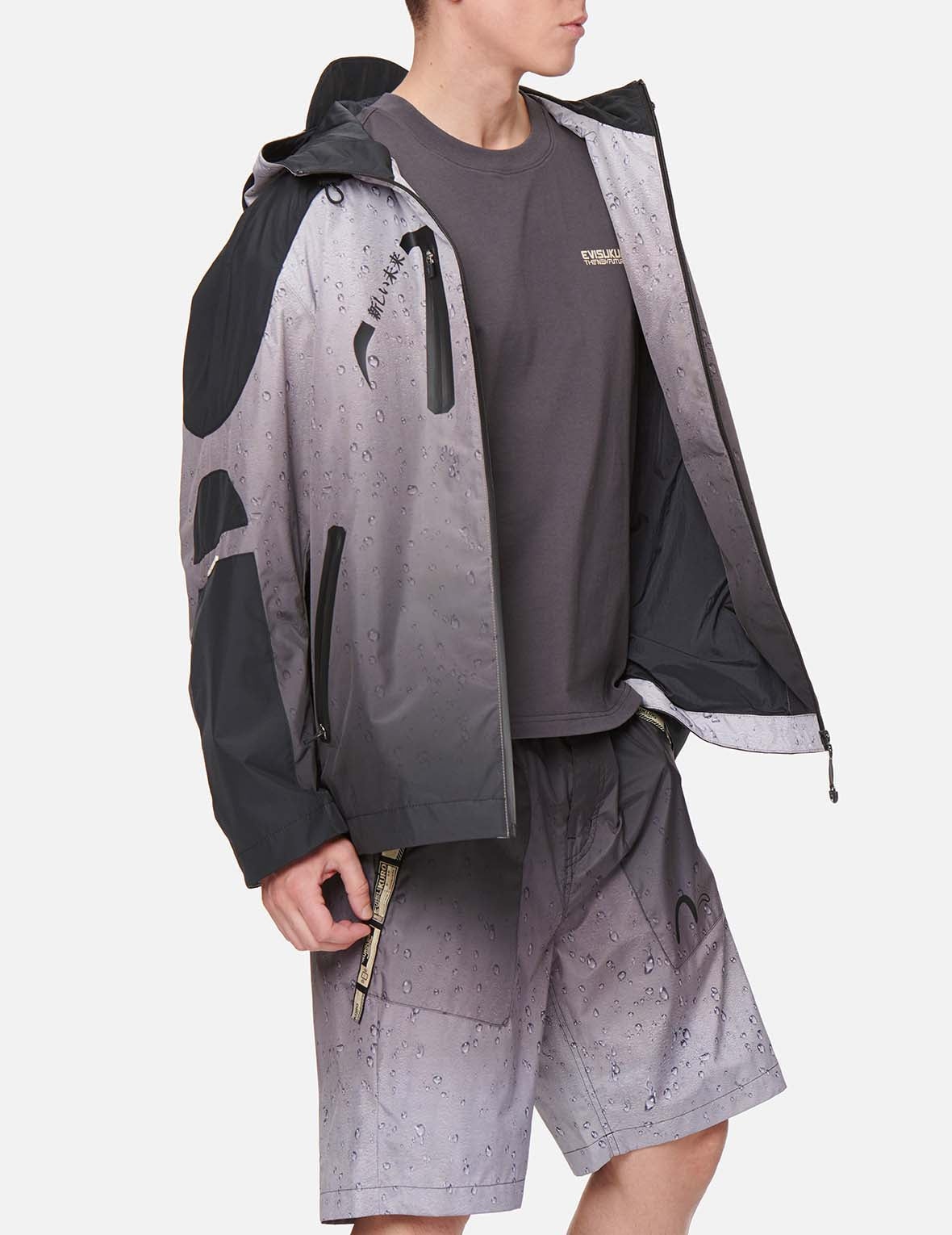 3D Raindrop Print Trail Windbreaker Jacket - 8