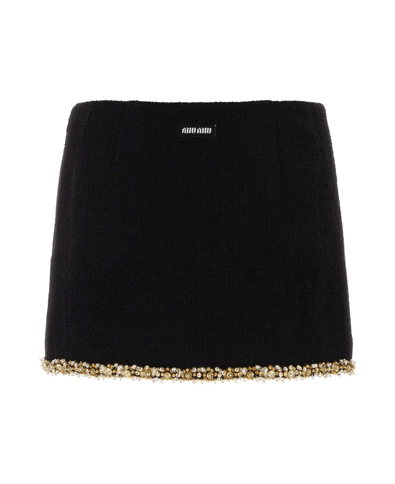 Black Tweed Mini Skirt - 2