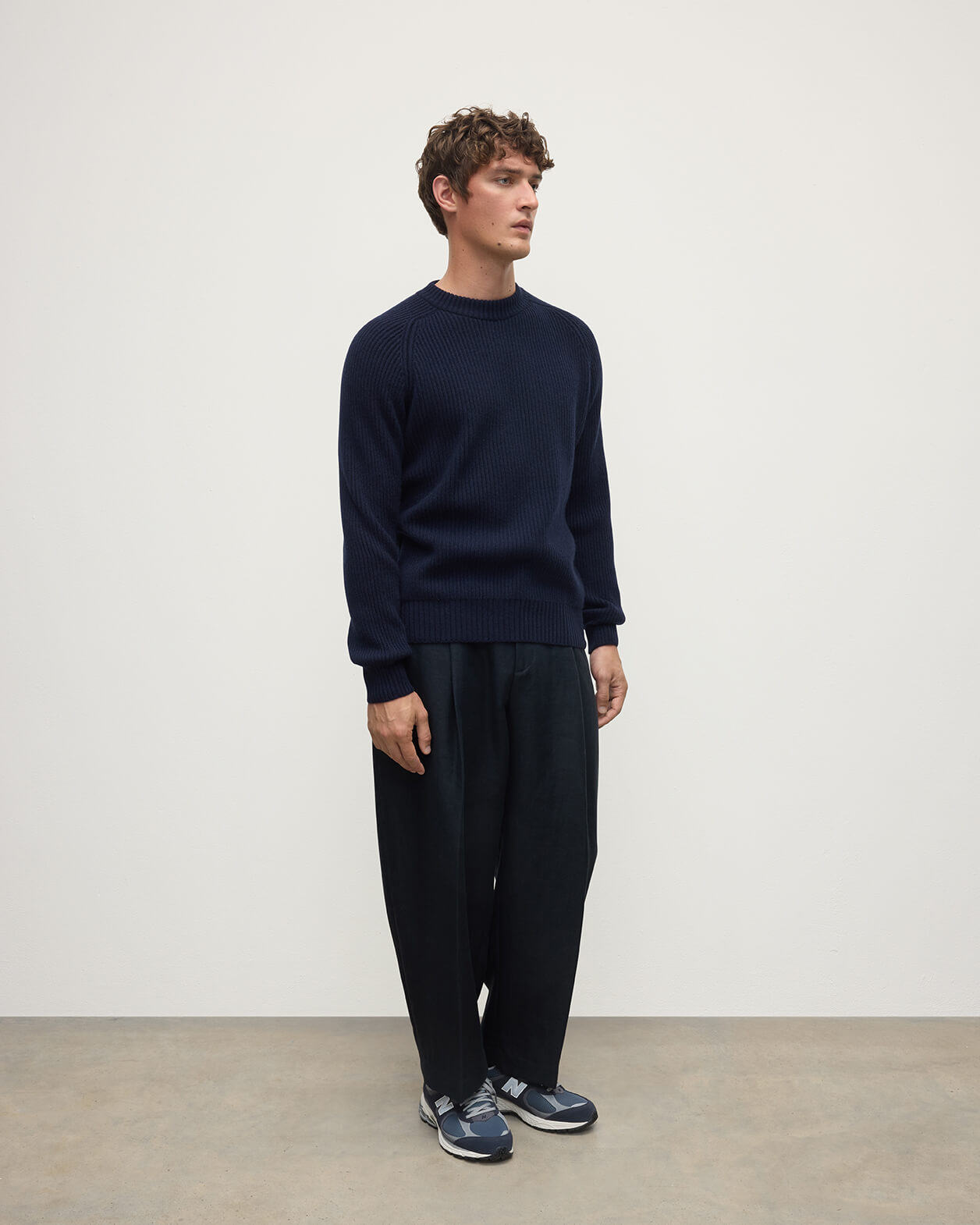 Contrast Neck Navy Cashmere Jumper - 3
