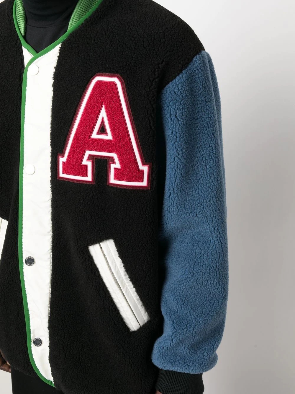 logo-patch fleece liner varsity jacket - 5