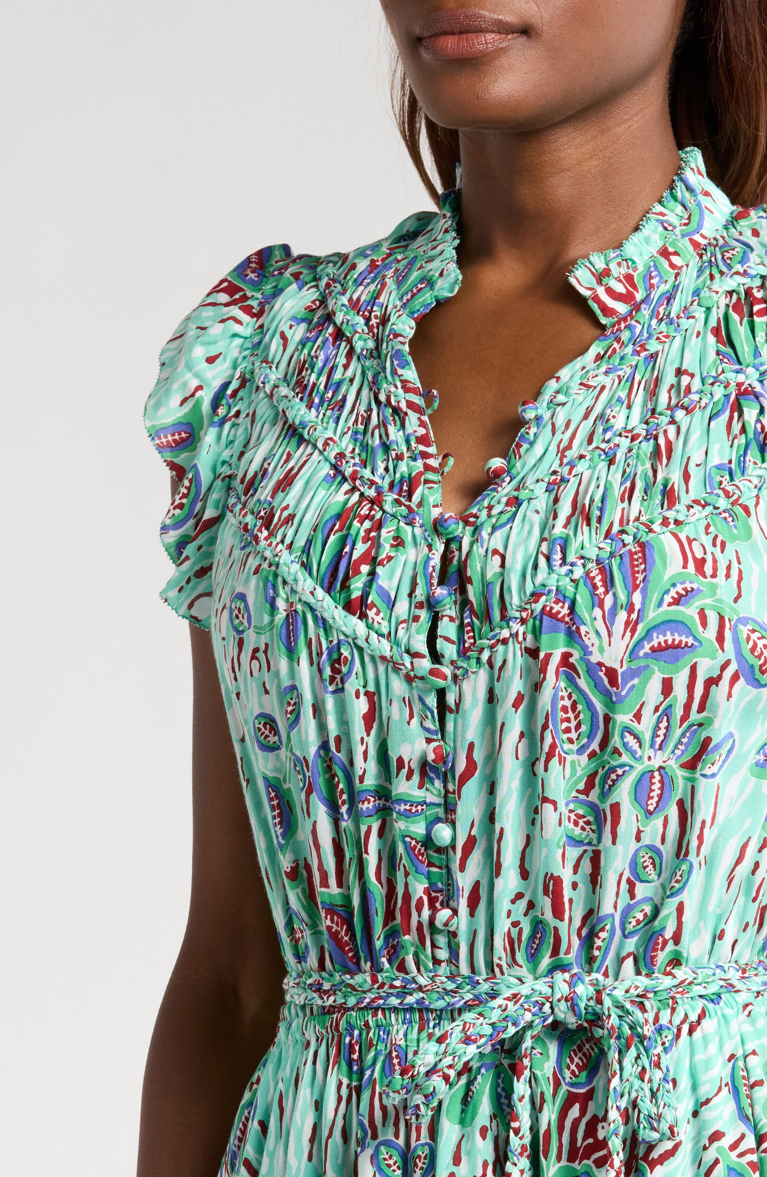 Poupette St Barth Callie Print Cover-Up Minidress in Mint Exotic Forest at Nordstrom - 4
