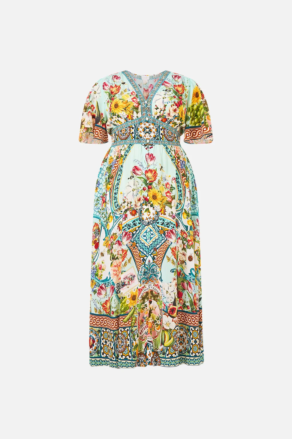 SHAPED WAISTBAND DRESS WITH FLUTTER SLEEVES MAGIC OF THE MERCADO - 1