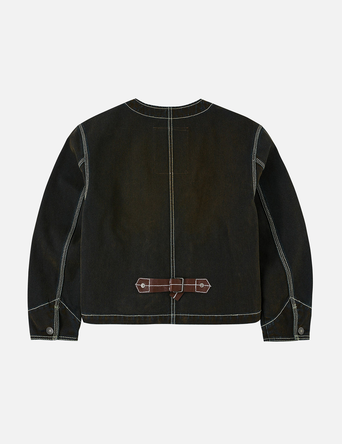 Contrast Stitch Design and Kamon Leather Label Regular Fit Denim Jacket - 4