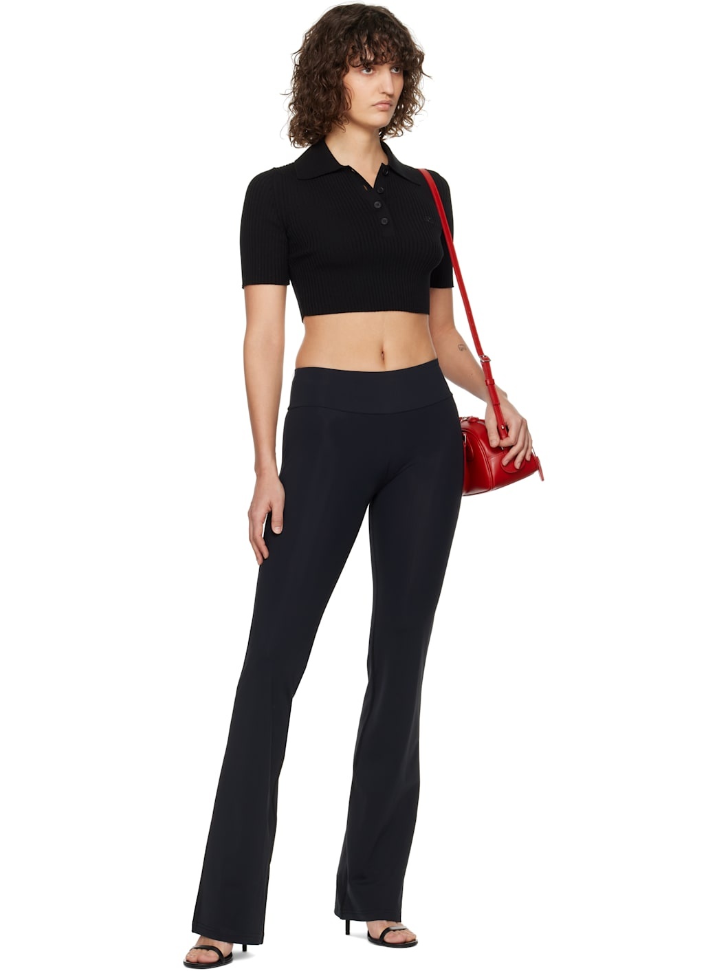 Black Cropped Knit Polo - 4