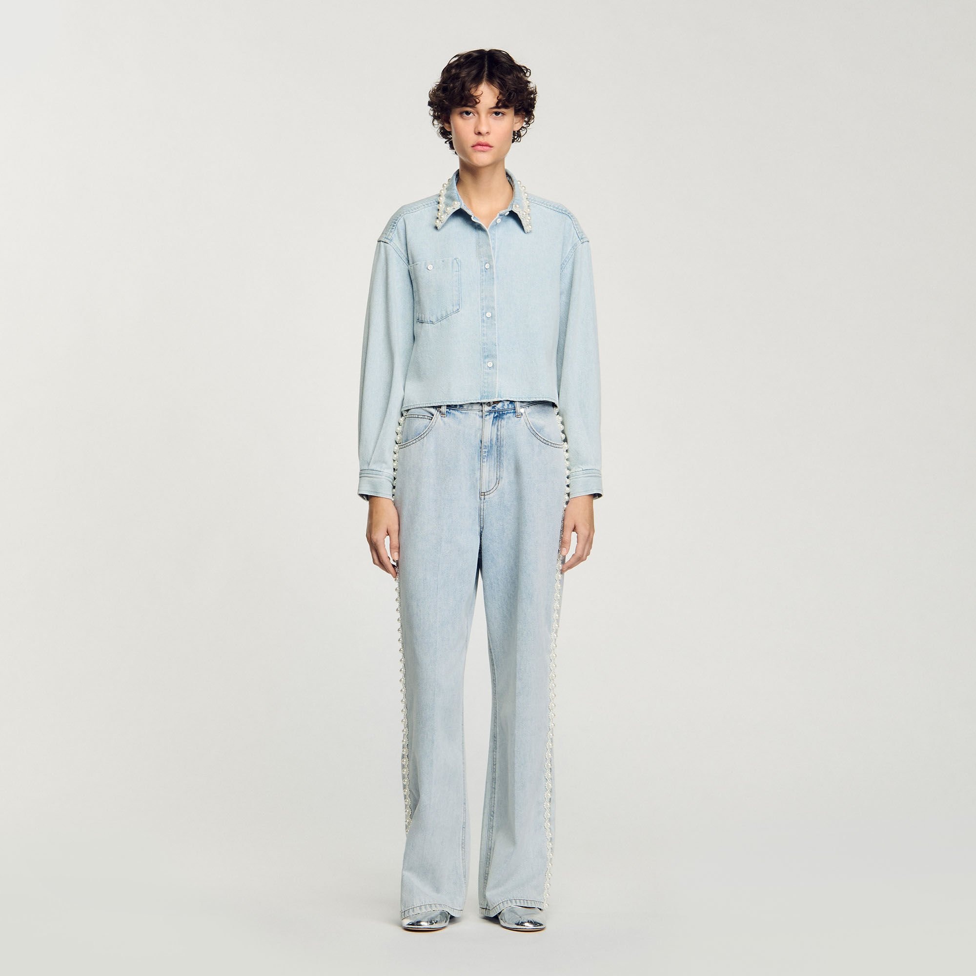 DENIM SHIRT WITH BEADED COLLAR - 2