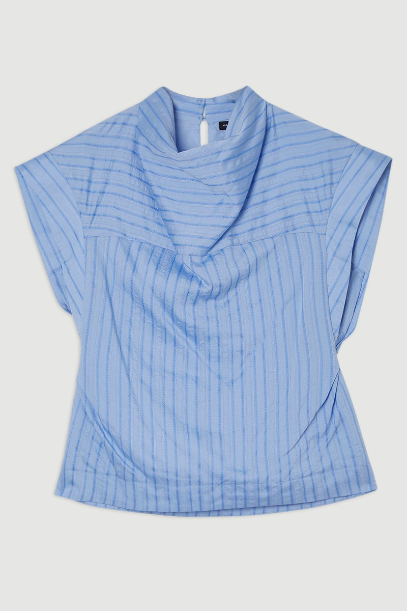 Cotton Stripe High Neck Woven Top 4