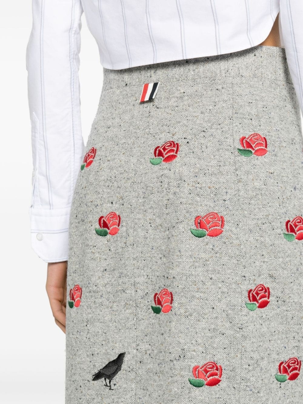 rose-embroidered wool pencil skirt - 5