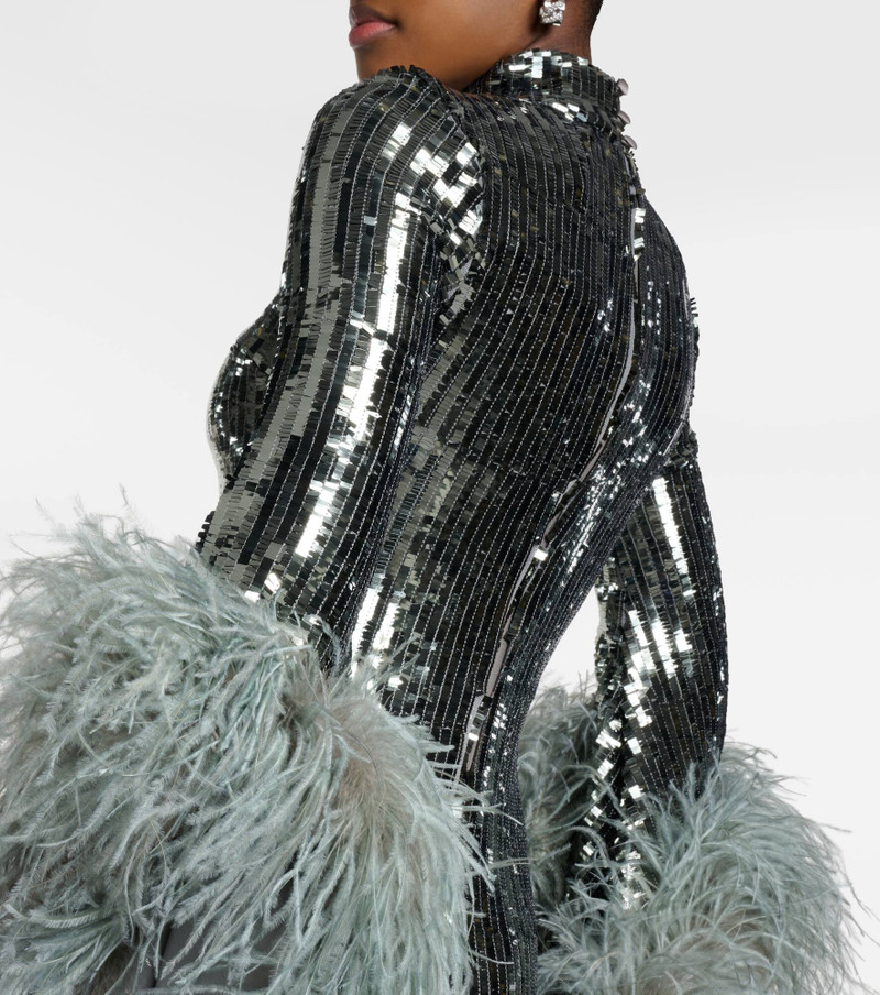 Del Rio feather-trimmed sequined midi dress 6