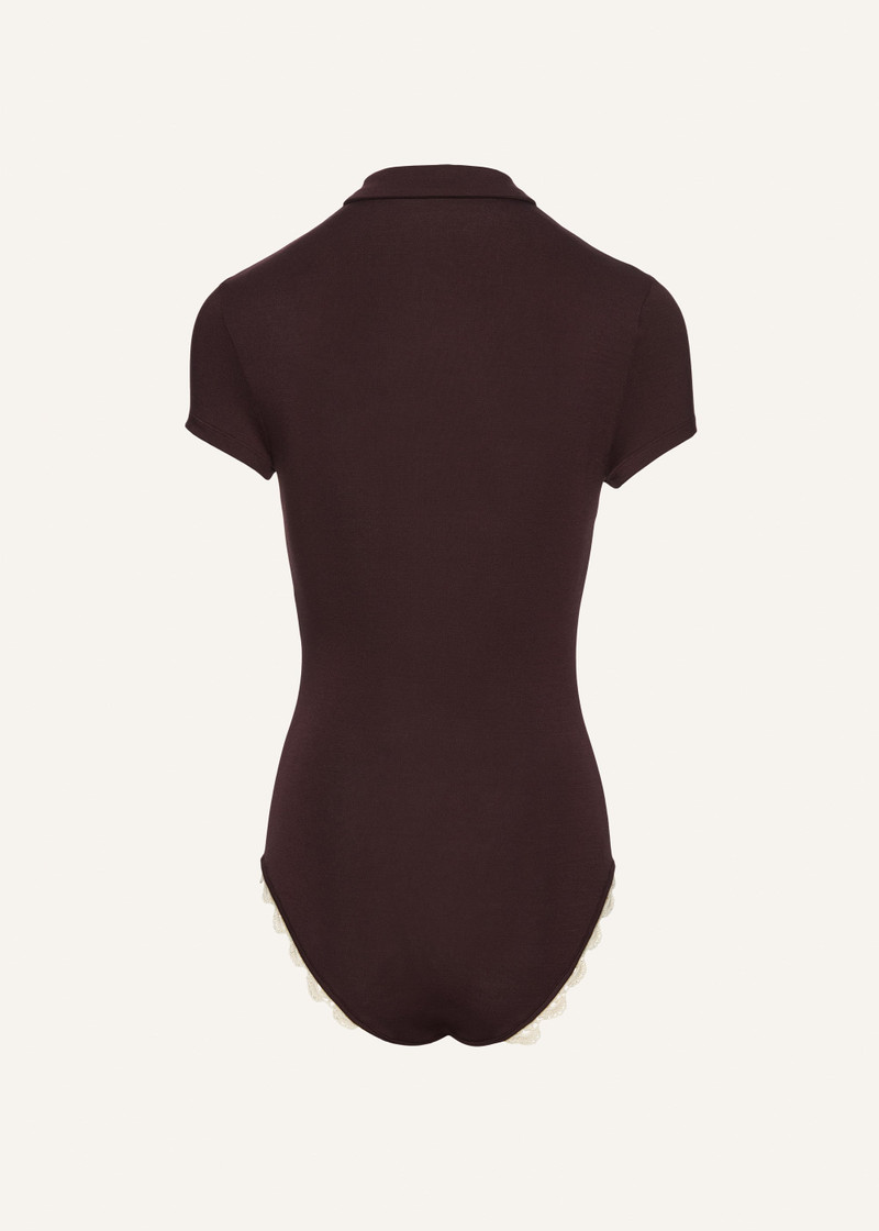 MAGDA BUTRYM Lace-detail polo bodysuit in brown outlook