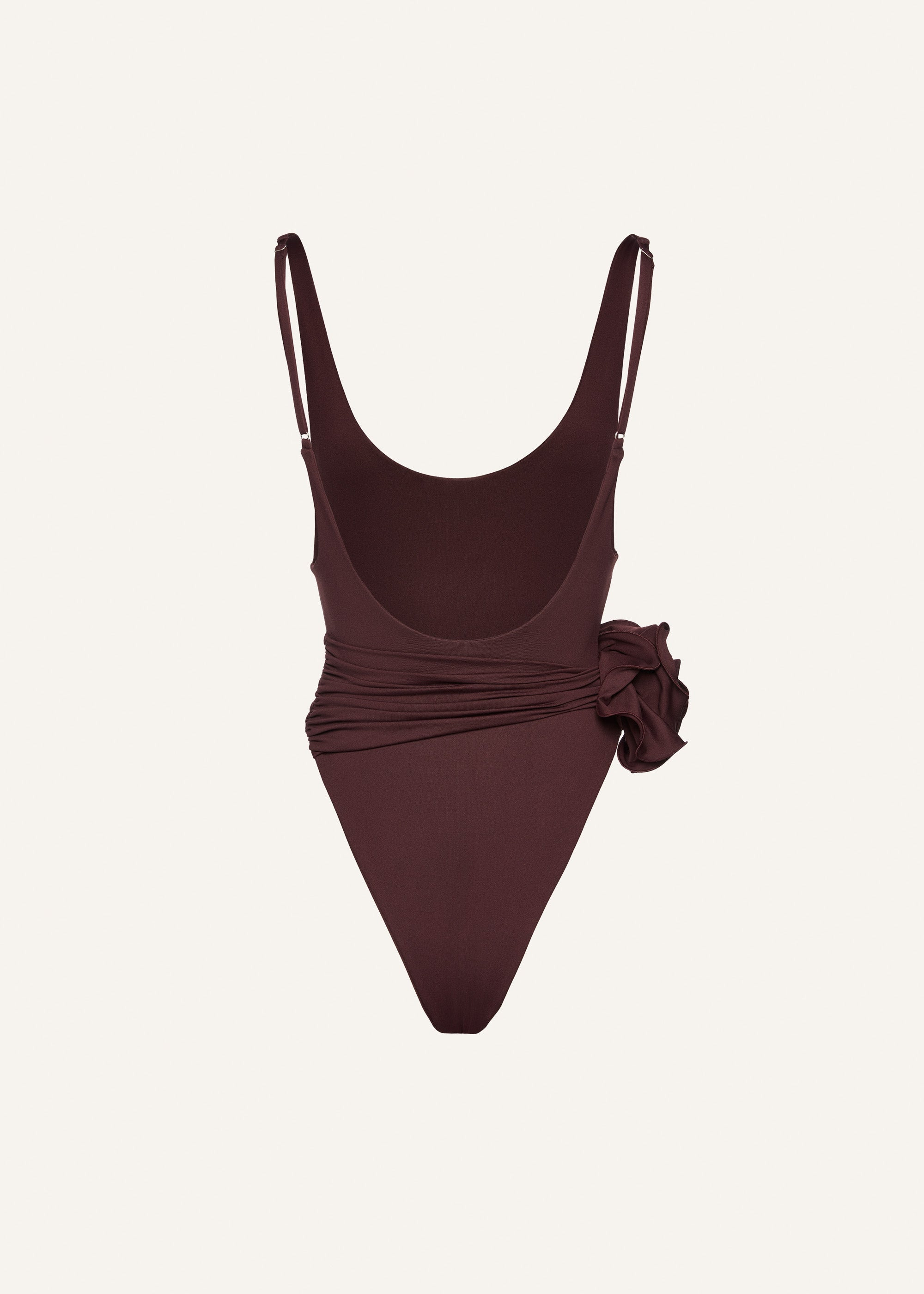 Flower scoop neck swimsuit in brown - 2