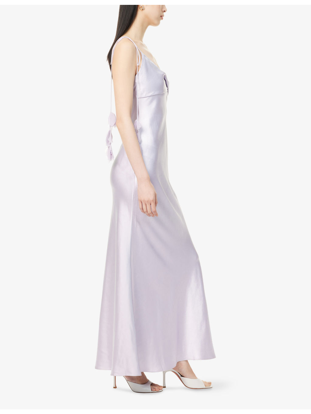 Flower-Embellished Satin Maxi Dress - 3
