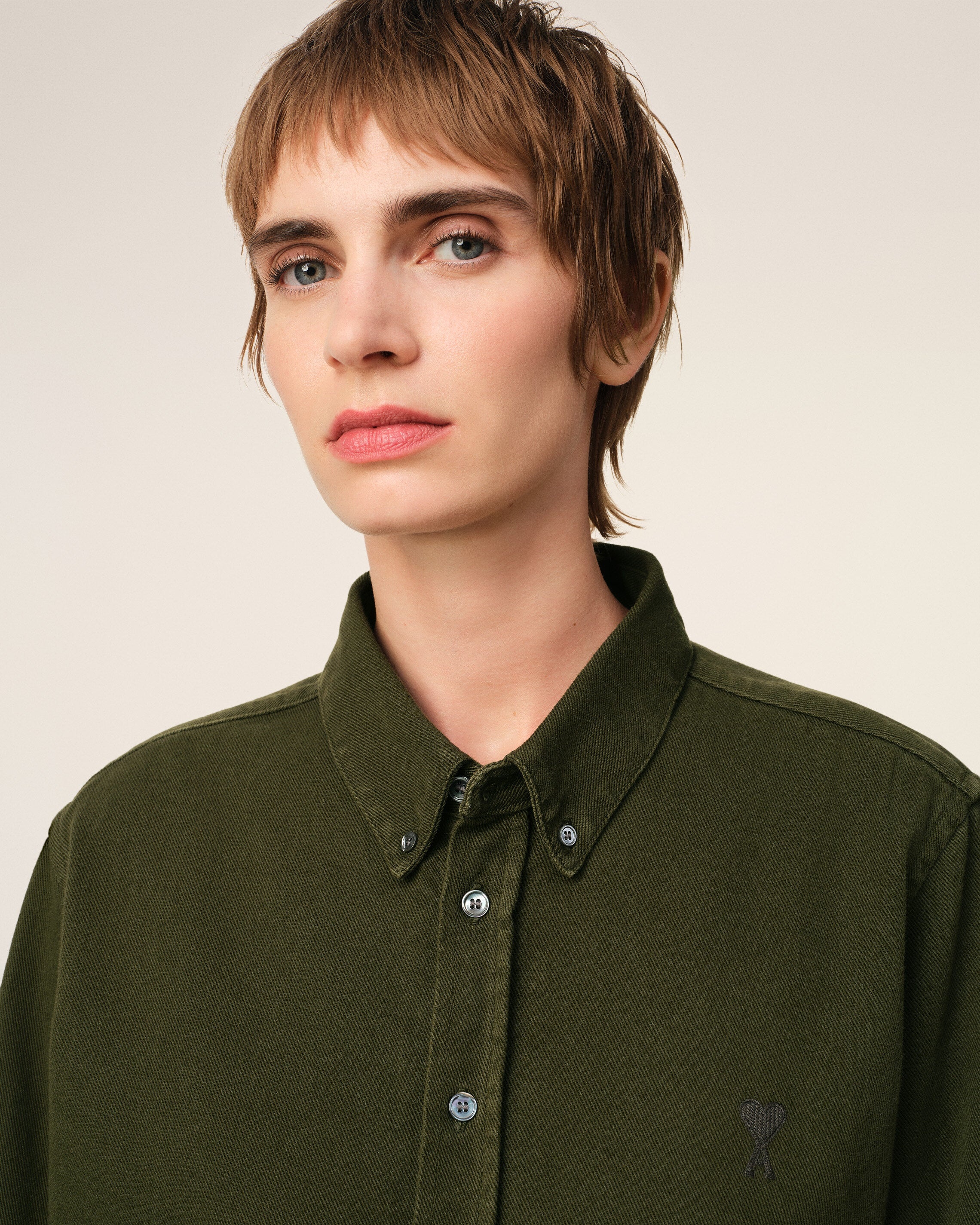 GREEN COTTON BUTTON-DOWN AMI DE COEUR SHIRT - 4