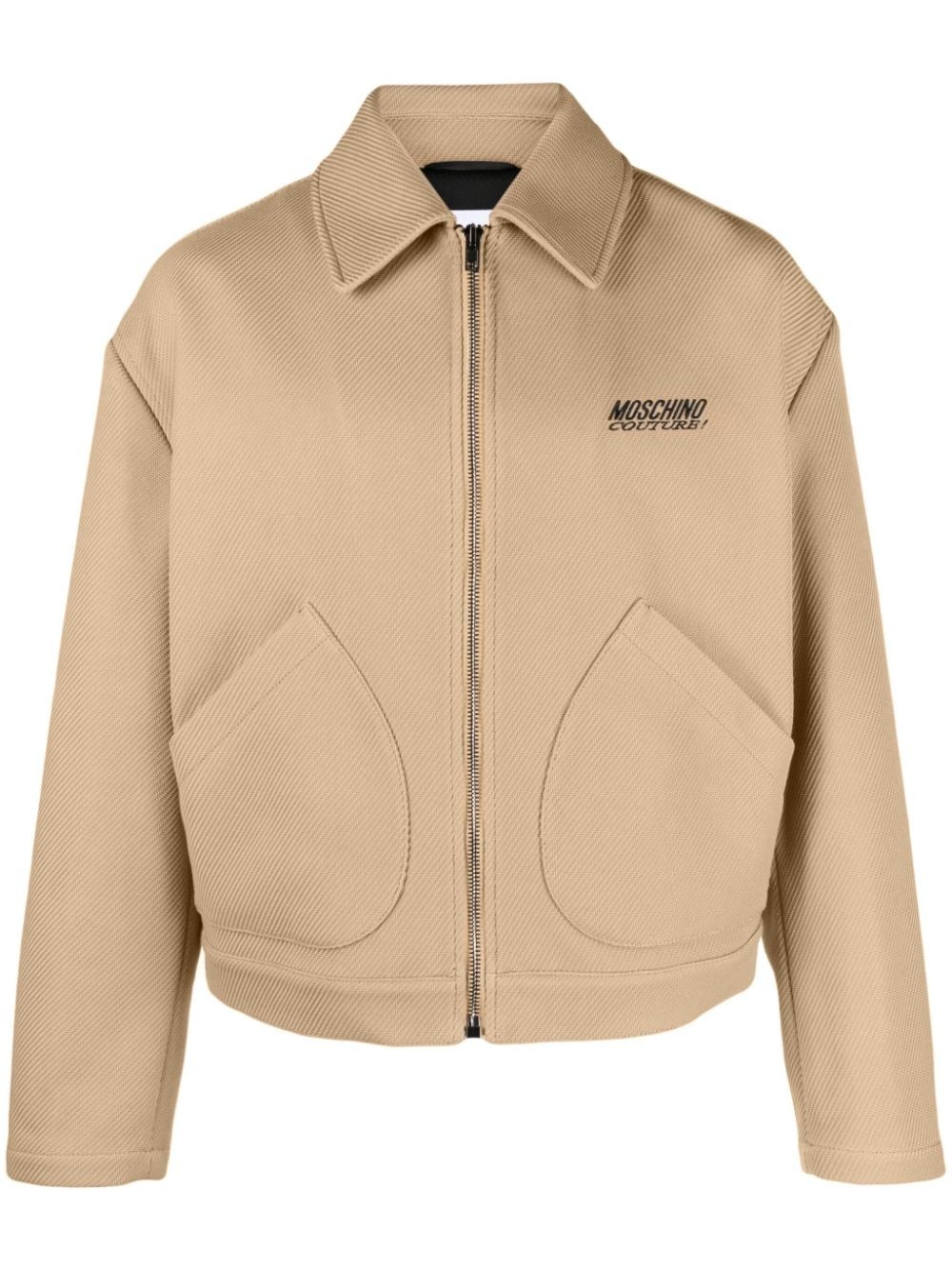 logo-embroidered herringbone shirt jacket - 1