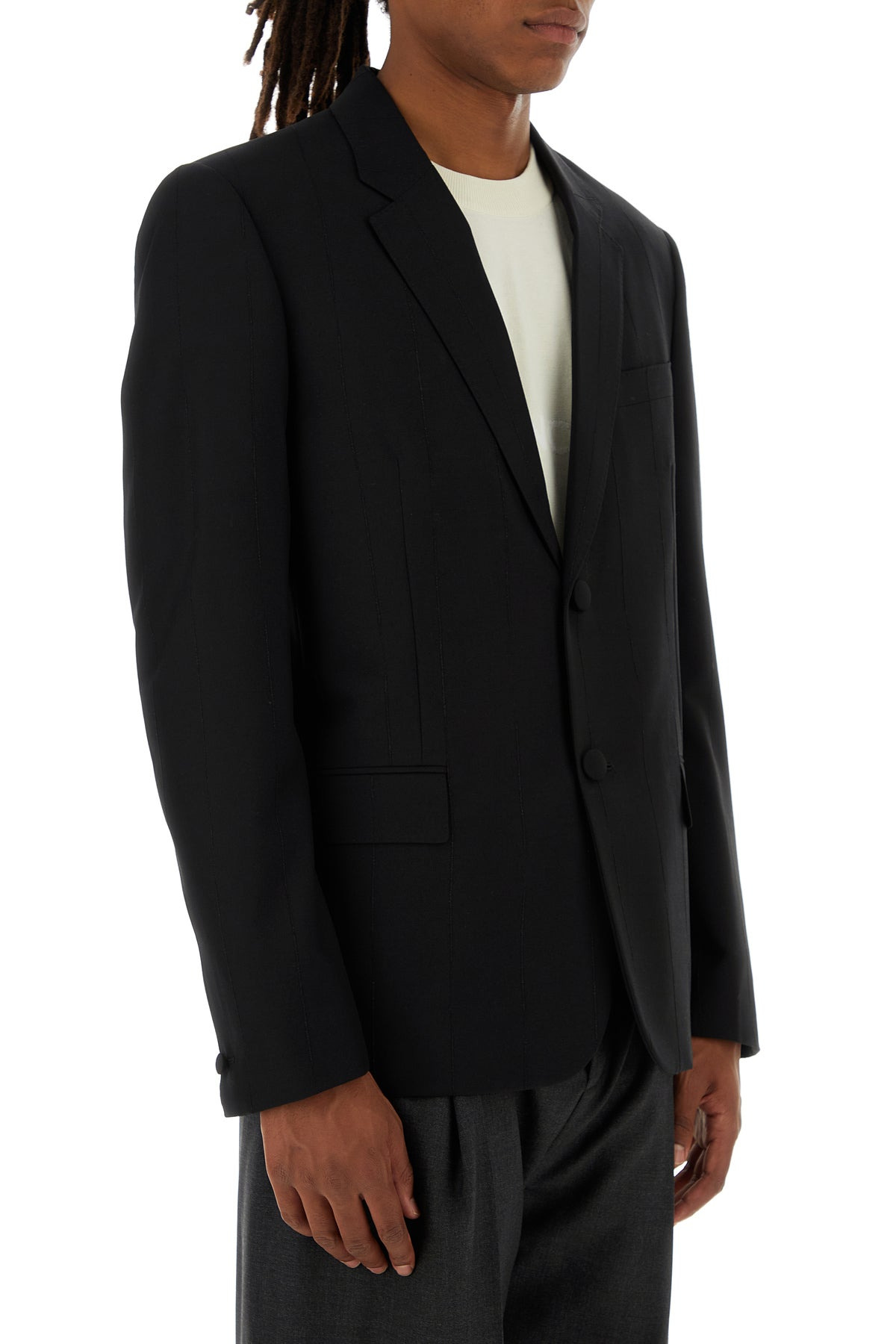 Black stretch wool blend blazer - 3