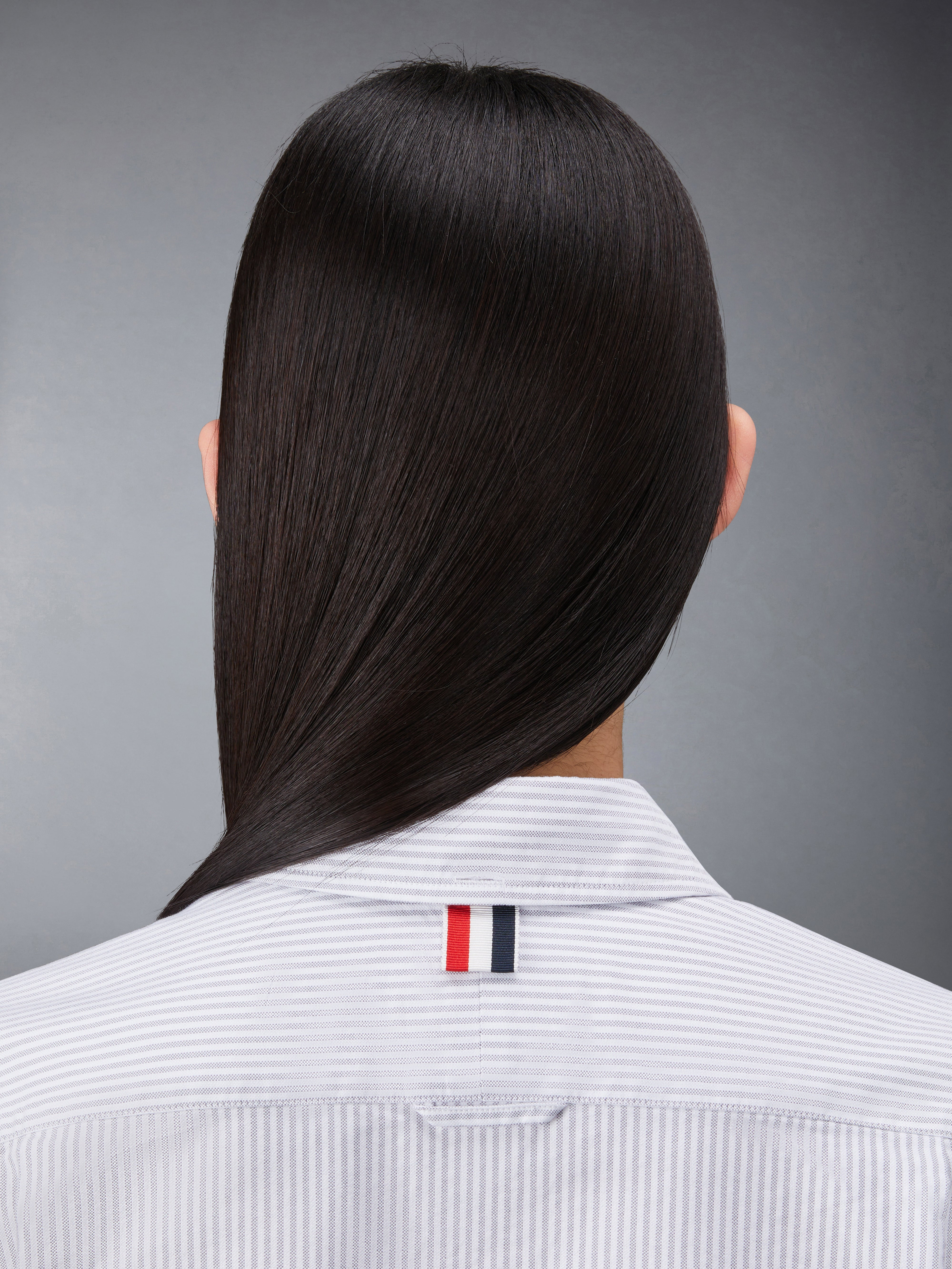 Medium Grey University Stripe Oxford Grosgrain Armband Long Sleeve Shirt - 7