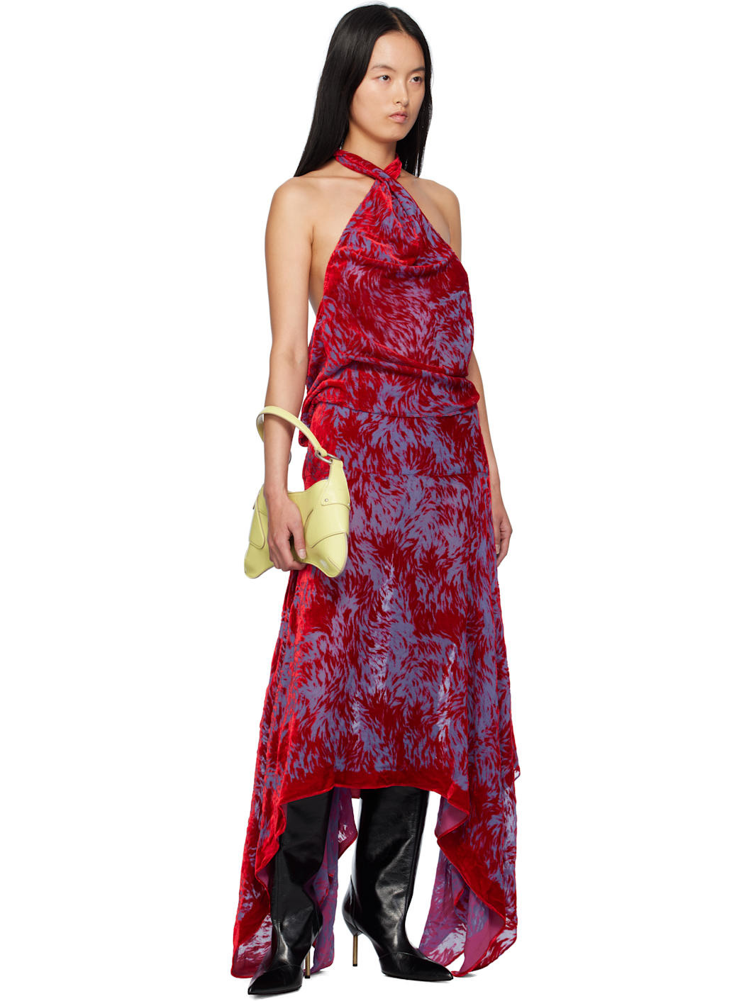 Red & Purple Silk Velvet Handkerchief Maxi Skirt - 4