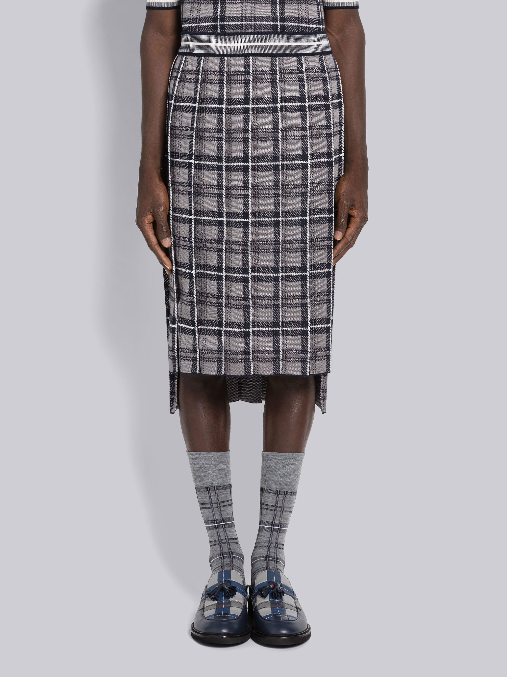 Tartan Cotton Silk Jacquard Pleated Skirt - 1