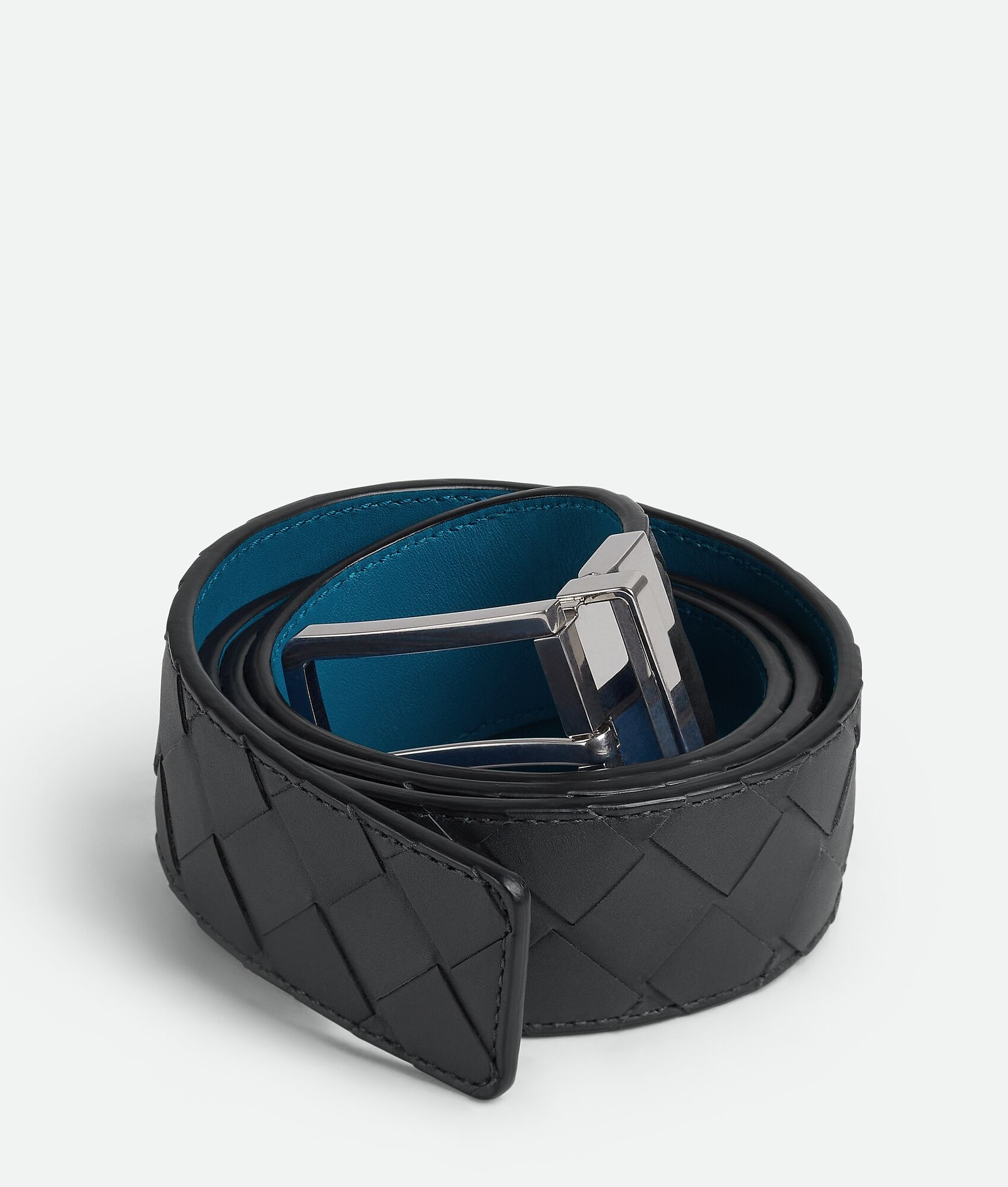 Bottega Veneta® Men's Intrecciato Reversible Belt in Deep blue