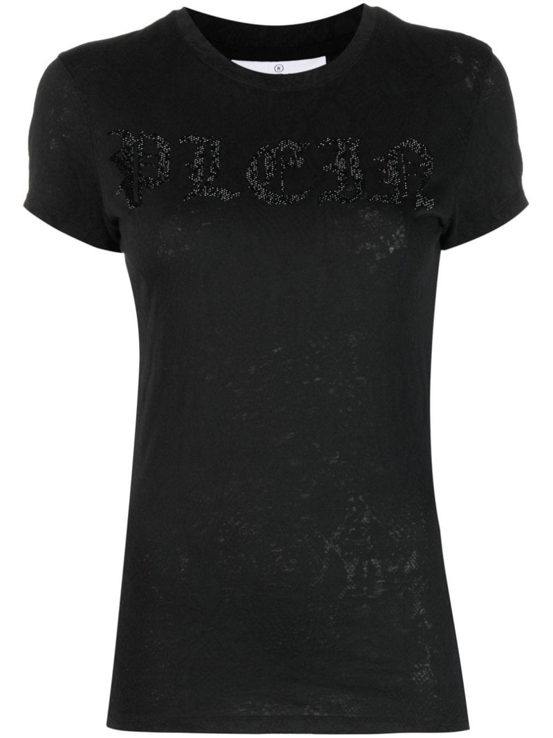 rhinestone-logo snake-print T-shirt 1