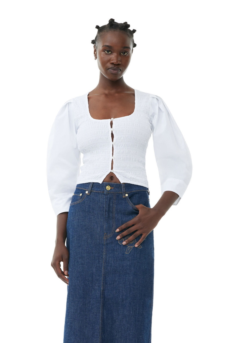 WHITE COTTON POPLIN SMOCK BLOUSE 6