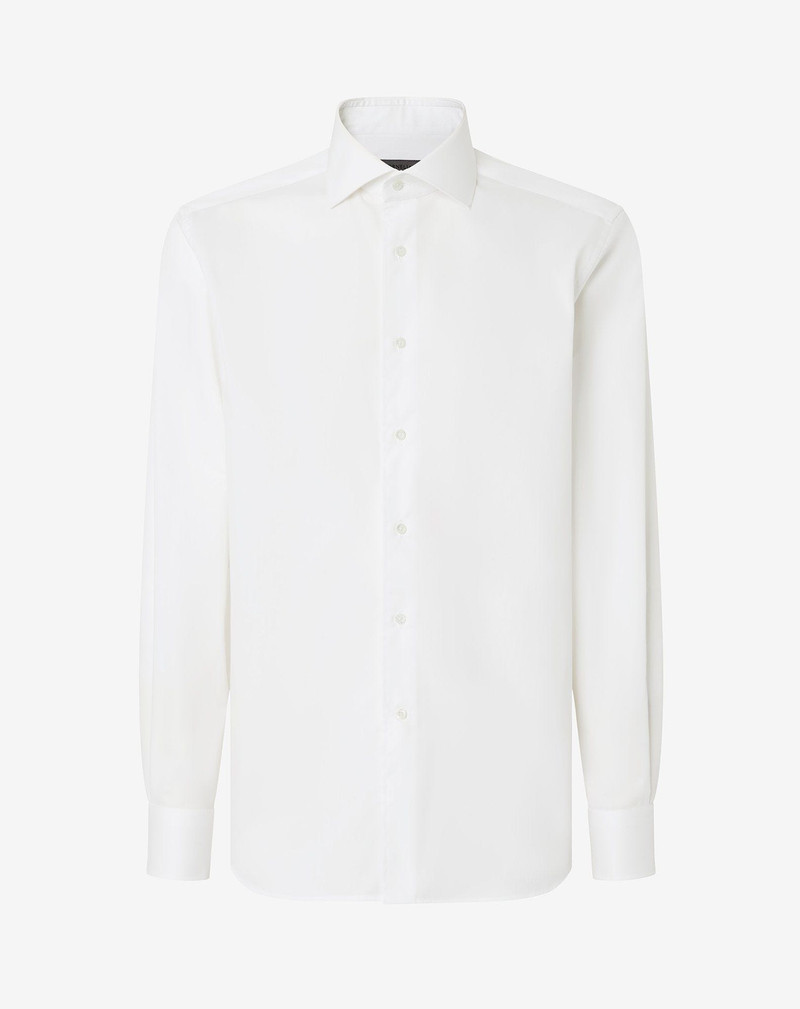 White wrinkle-free cotton shirt with blue and black stripes 1