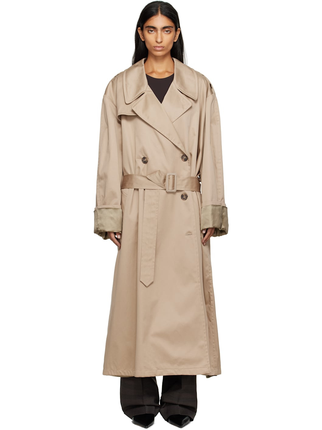 Beige Cotton Trench Coat - 1