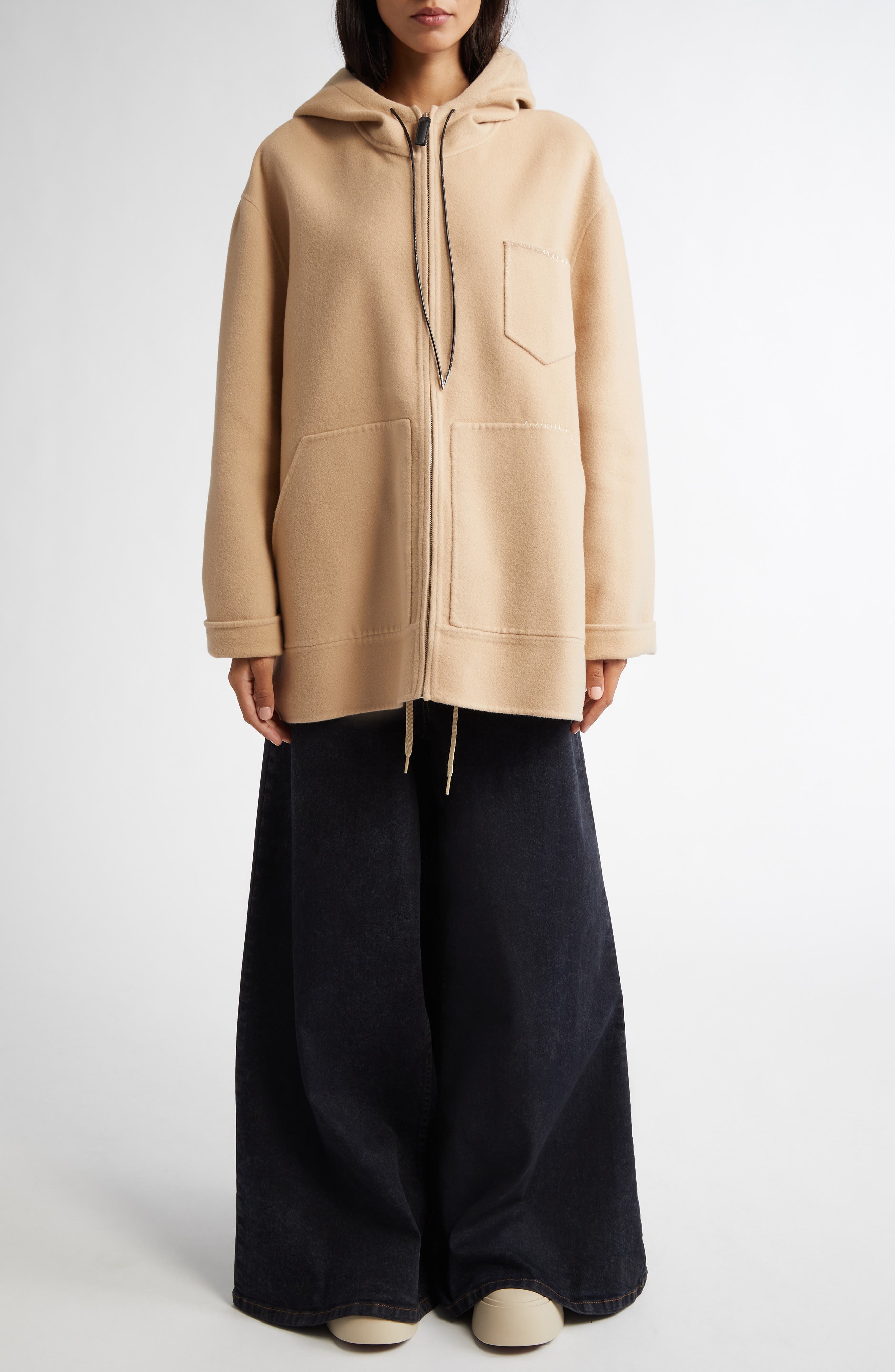 Marni Oversize Virgin Wool & Cashmere Hooded Parka in Light Camel at Nordstrom - 2