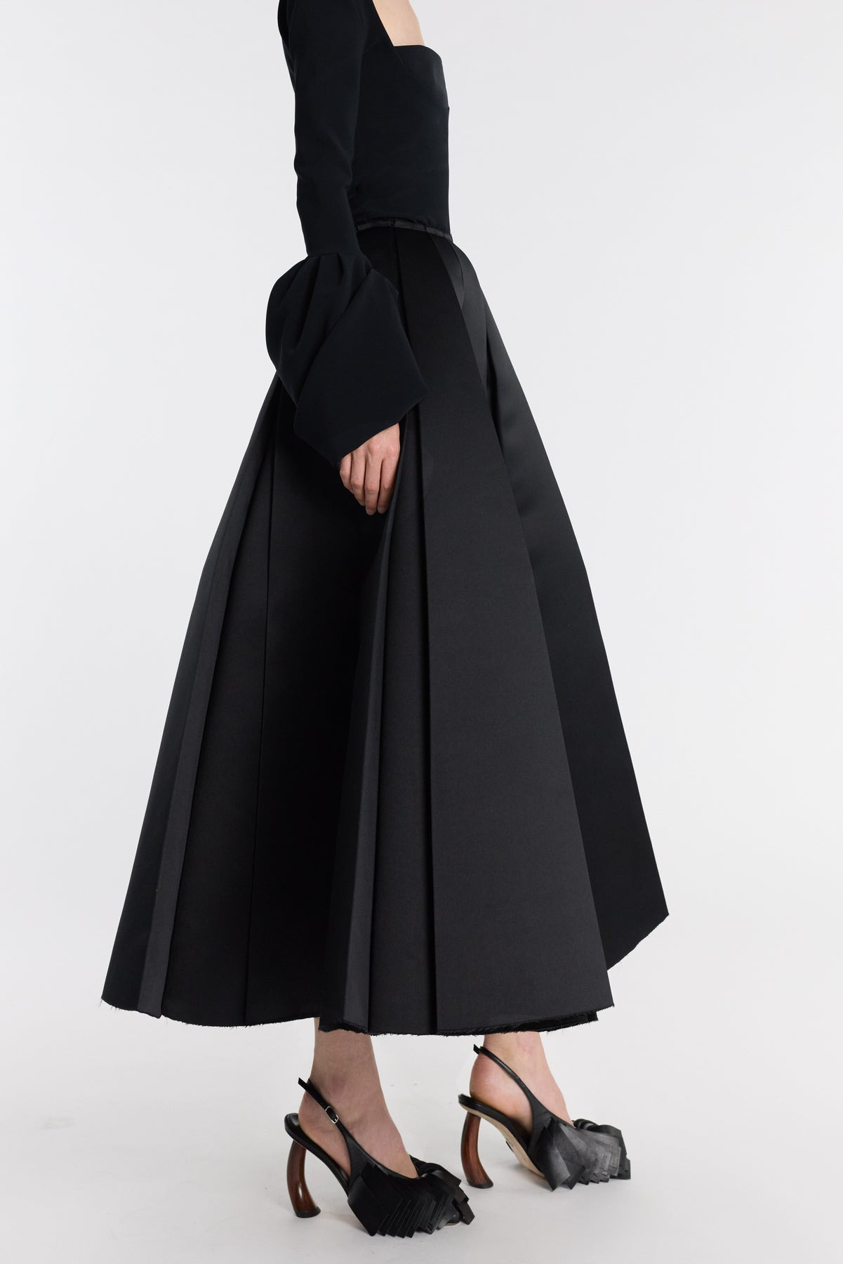 SATIN PANELLED SKIRT BLACK - 5